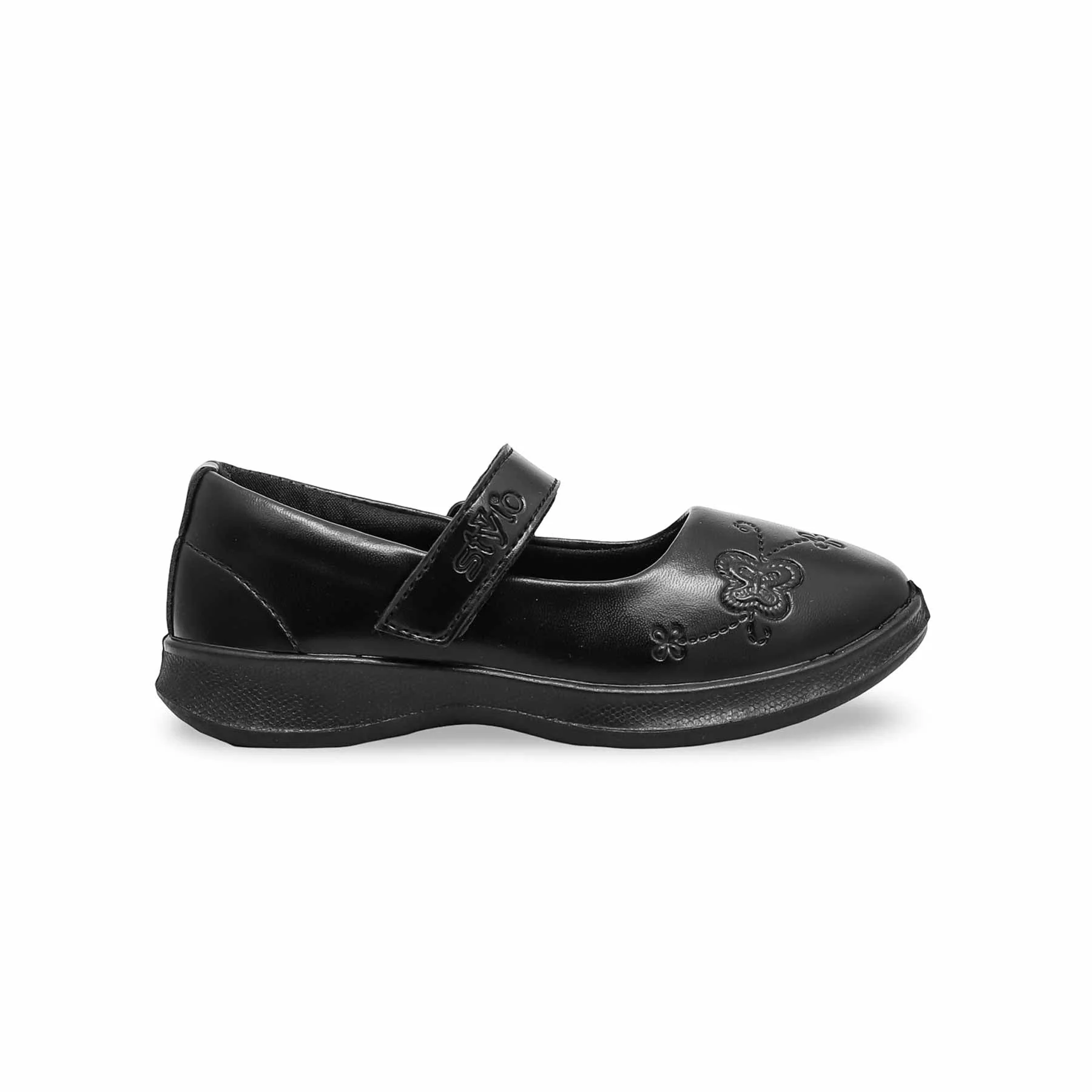 Girls Black Velcro Strap School Shoes SK0055