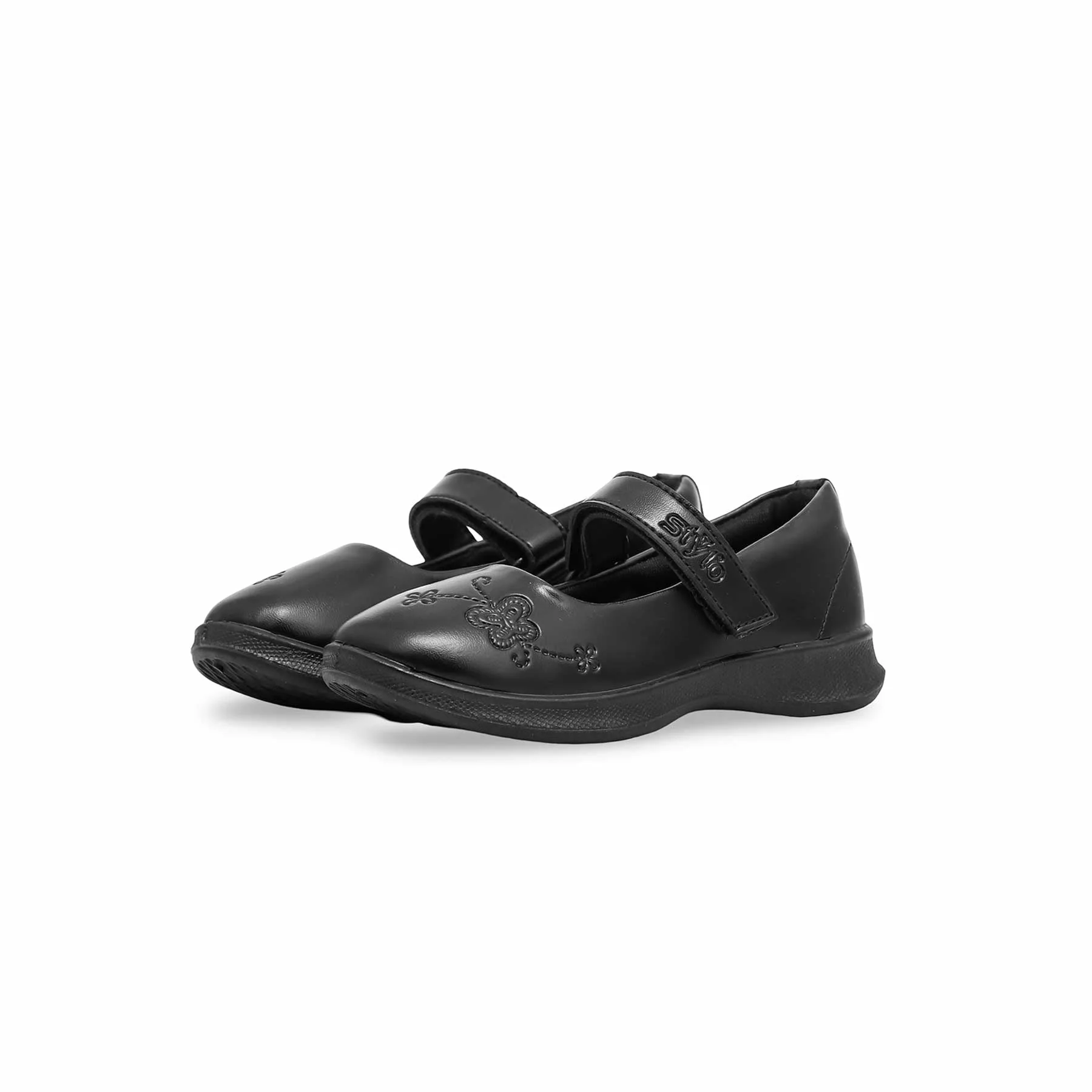 Girls Black Velcro Strap School Shoes SK0055 - Image 2