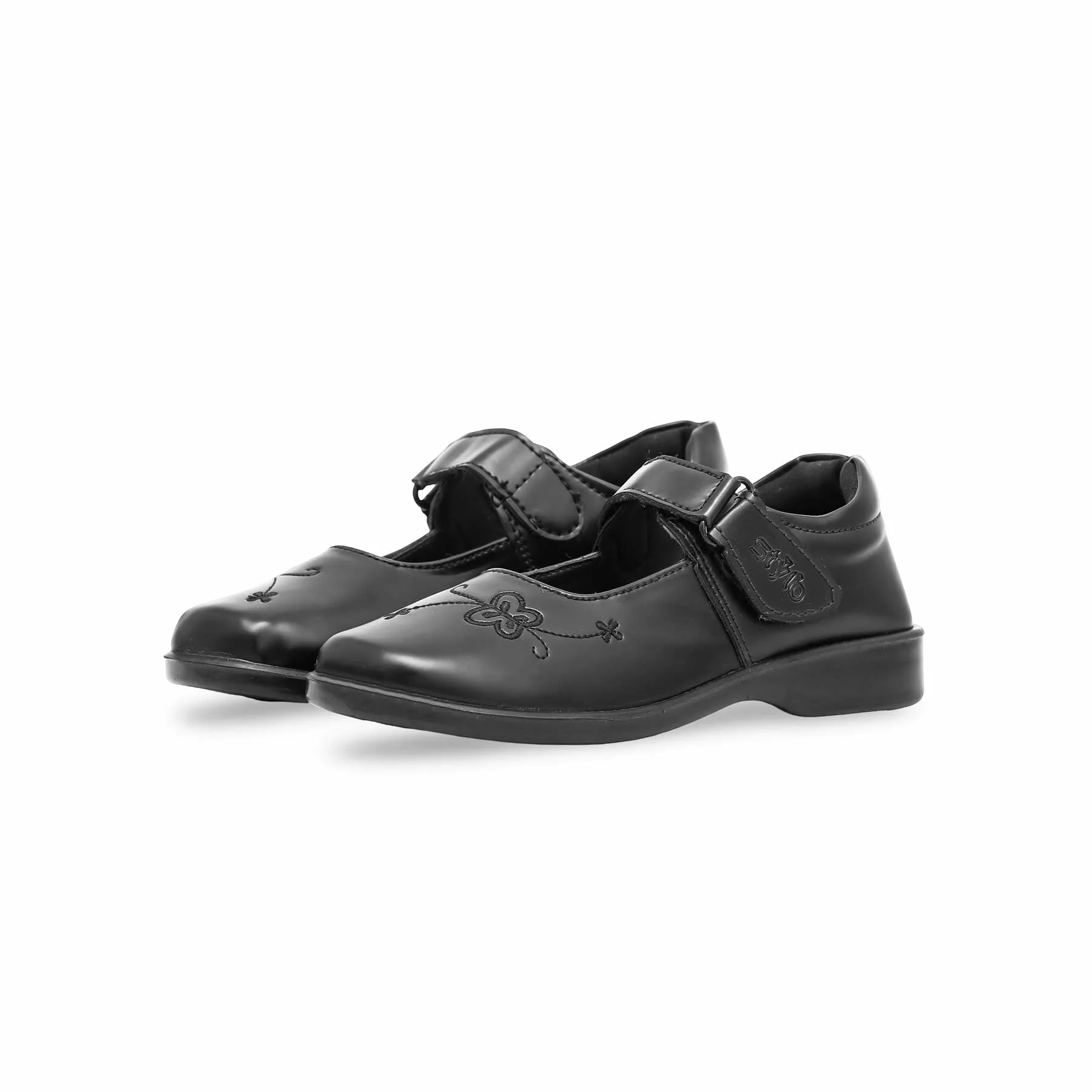 Girls Black Velcro Strap School Shoes SK0063 - Image 2