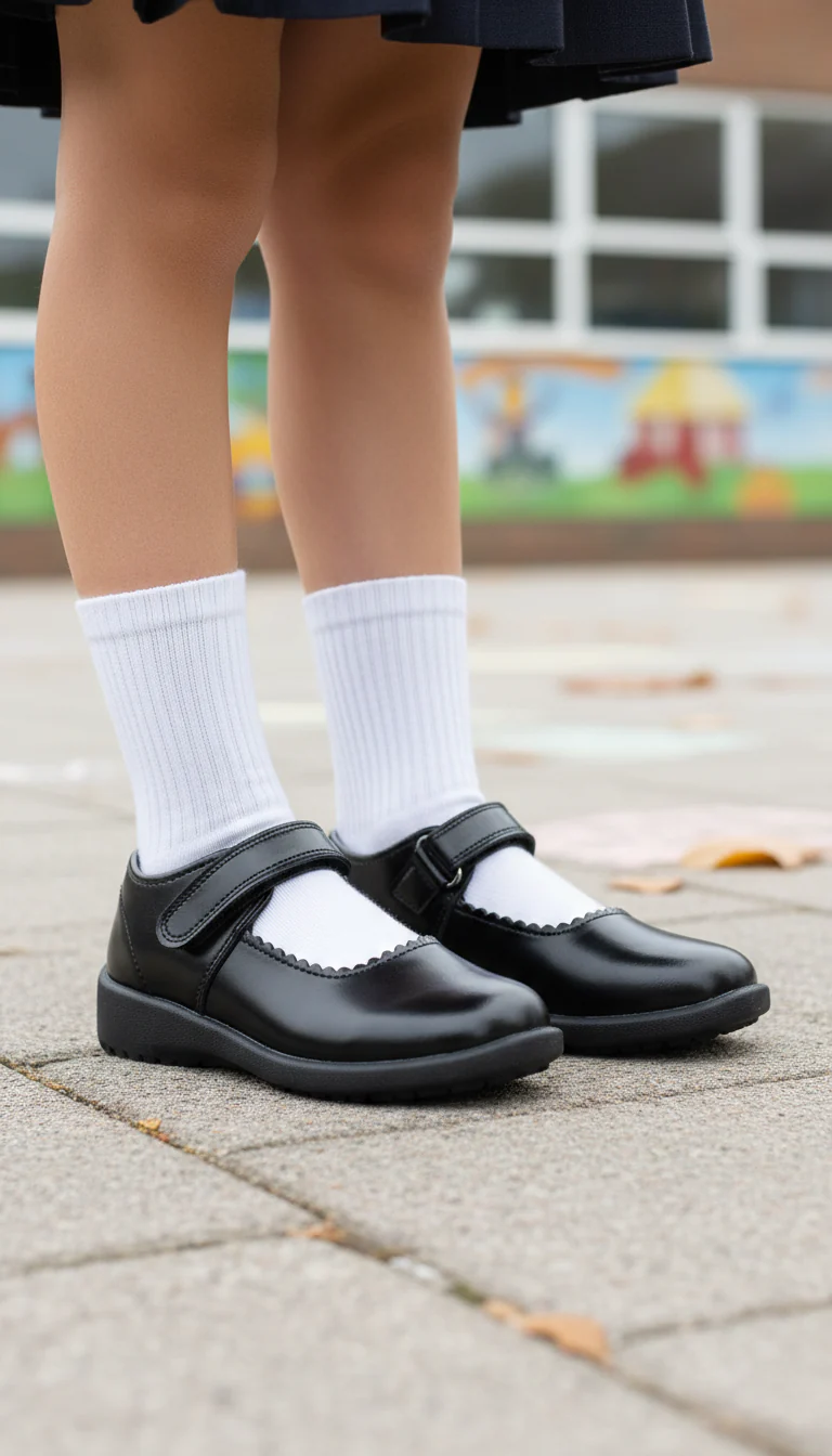 Girls Black Velcro Strap School Shoes SK0076