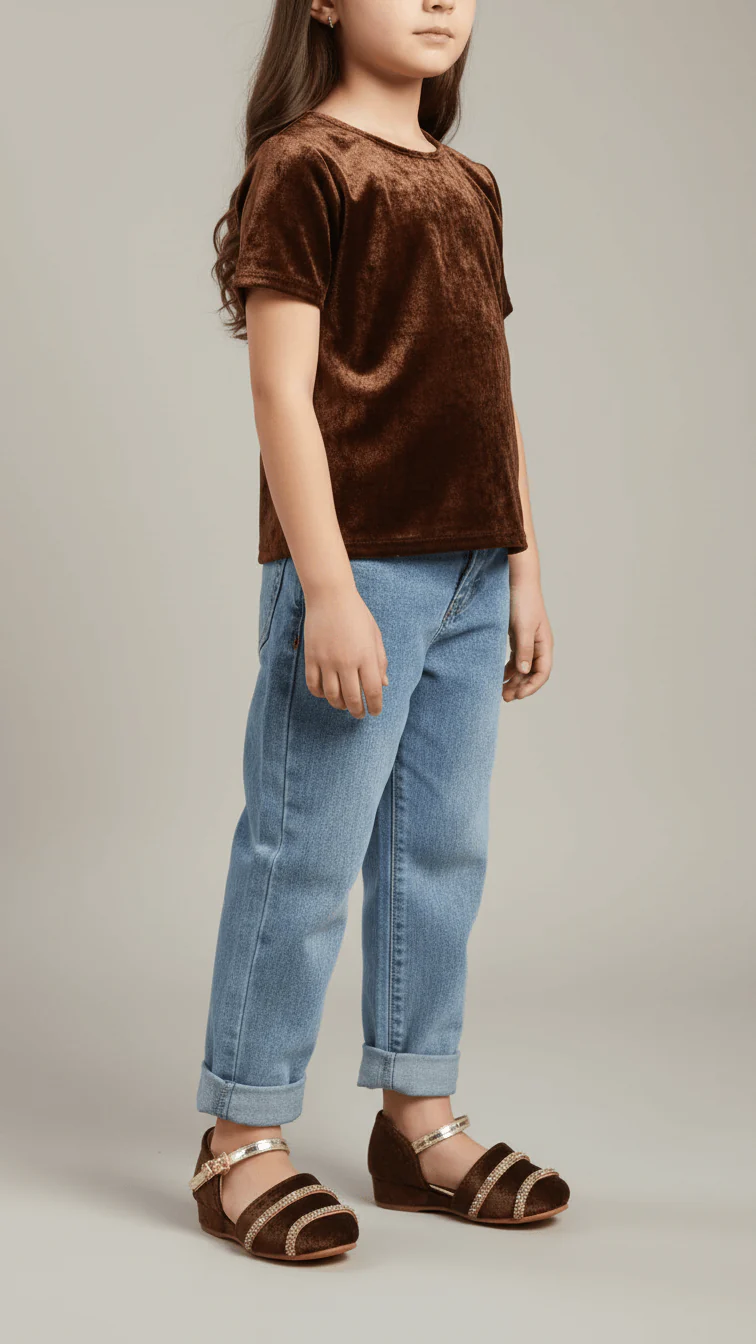 Girls Brown Fancy Pumps KD2482