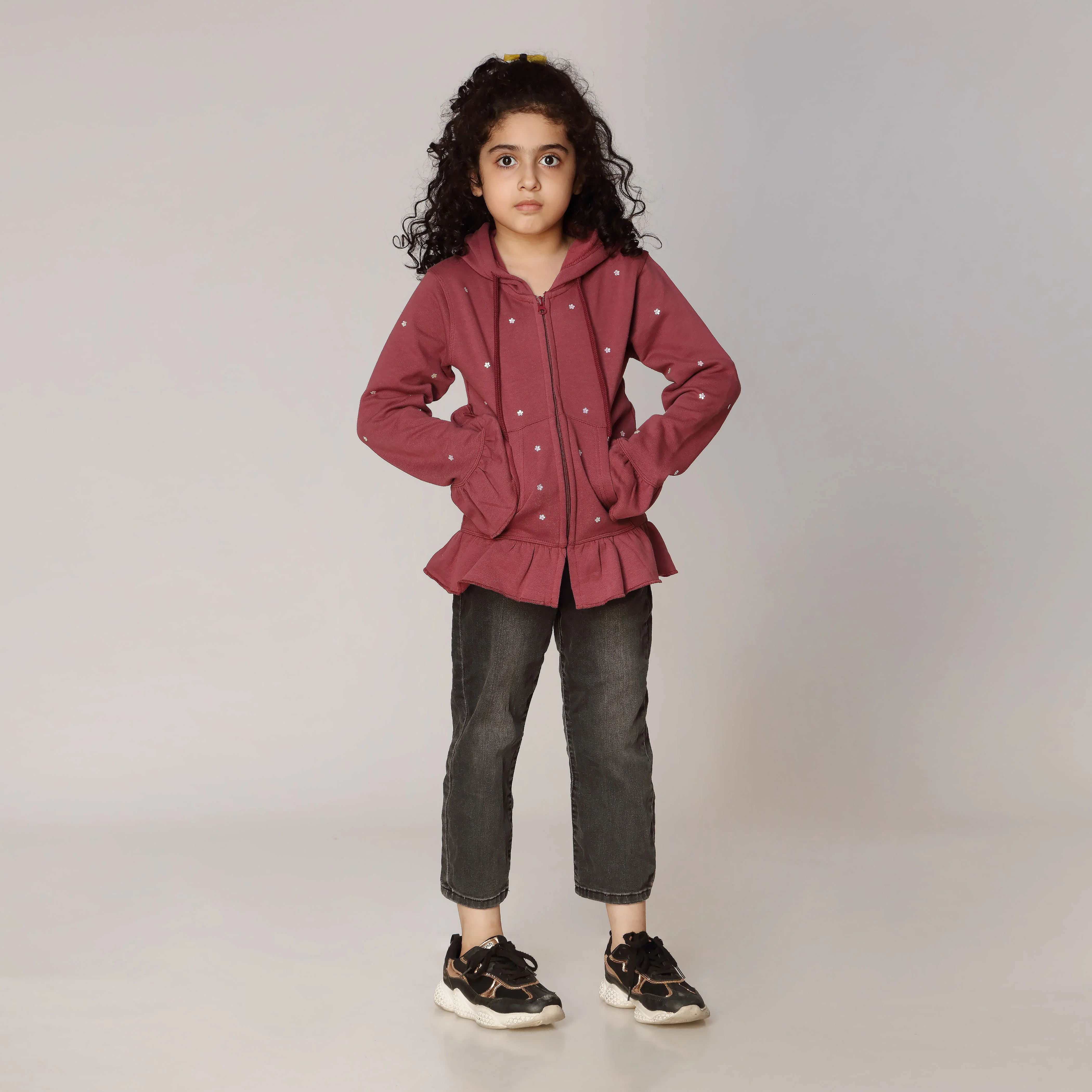 Girls Burgndy Fleece Zipper Hoodie PW2872