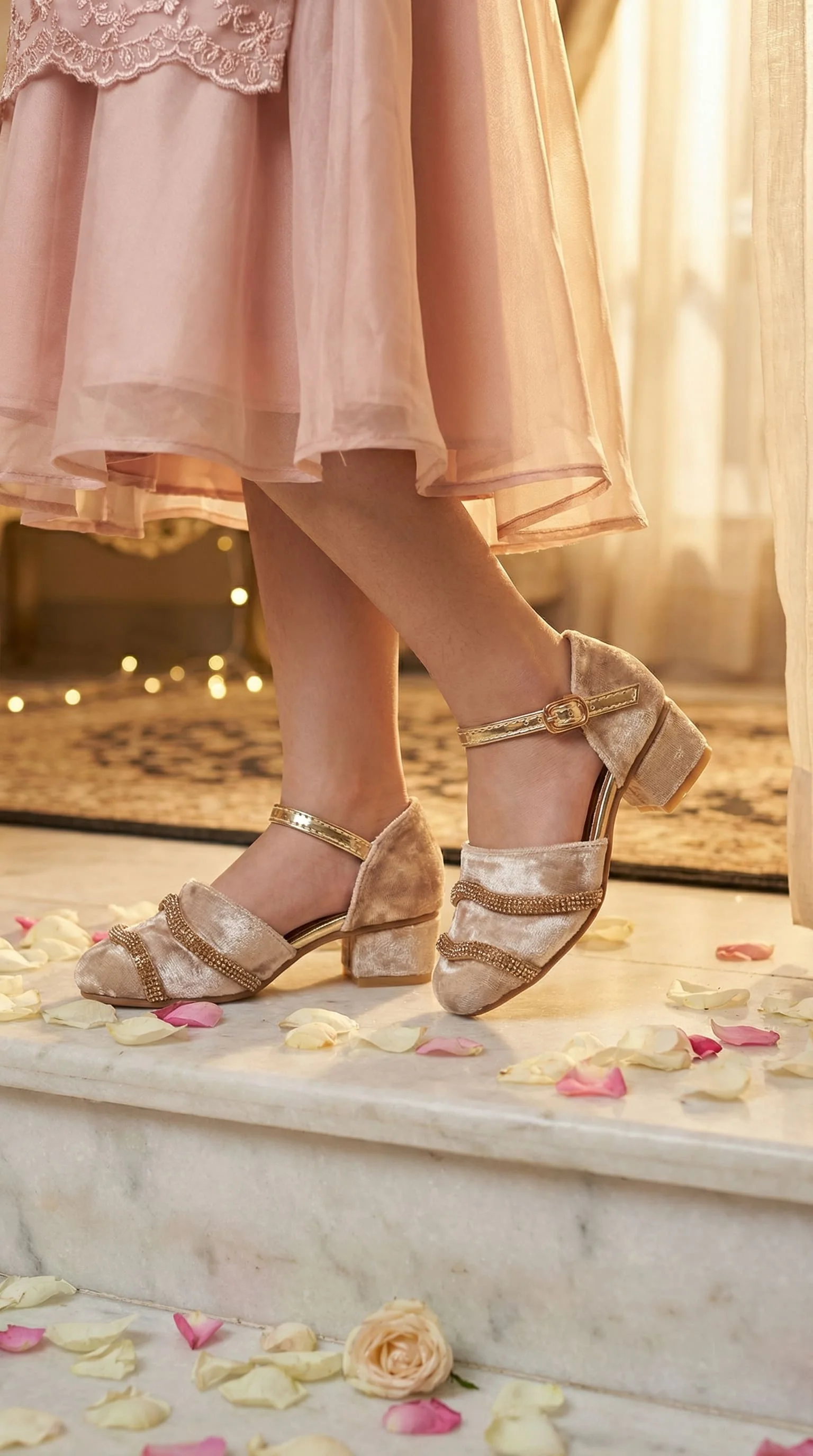 Girls Golden Fancy Pumps KD2482