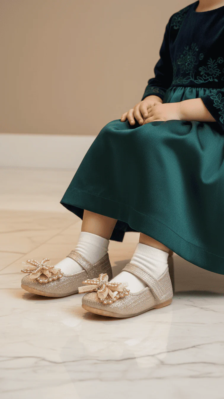 Girls Golden Fancy Pumps KD2559