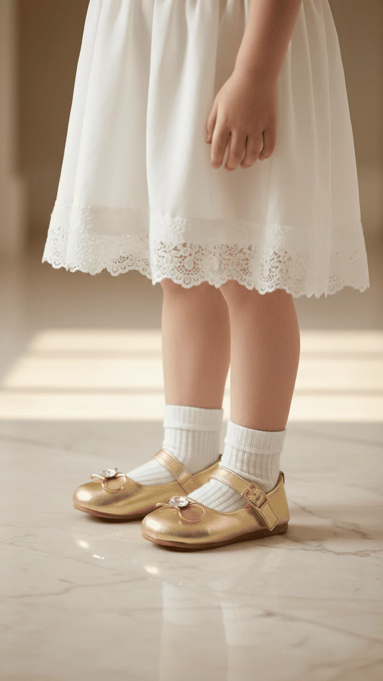 Girls Golden Fancy Pumps KD2582