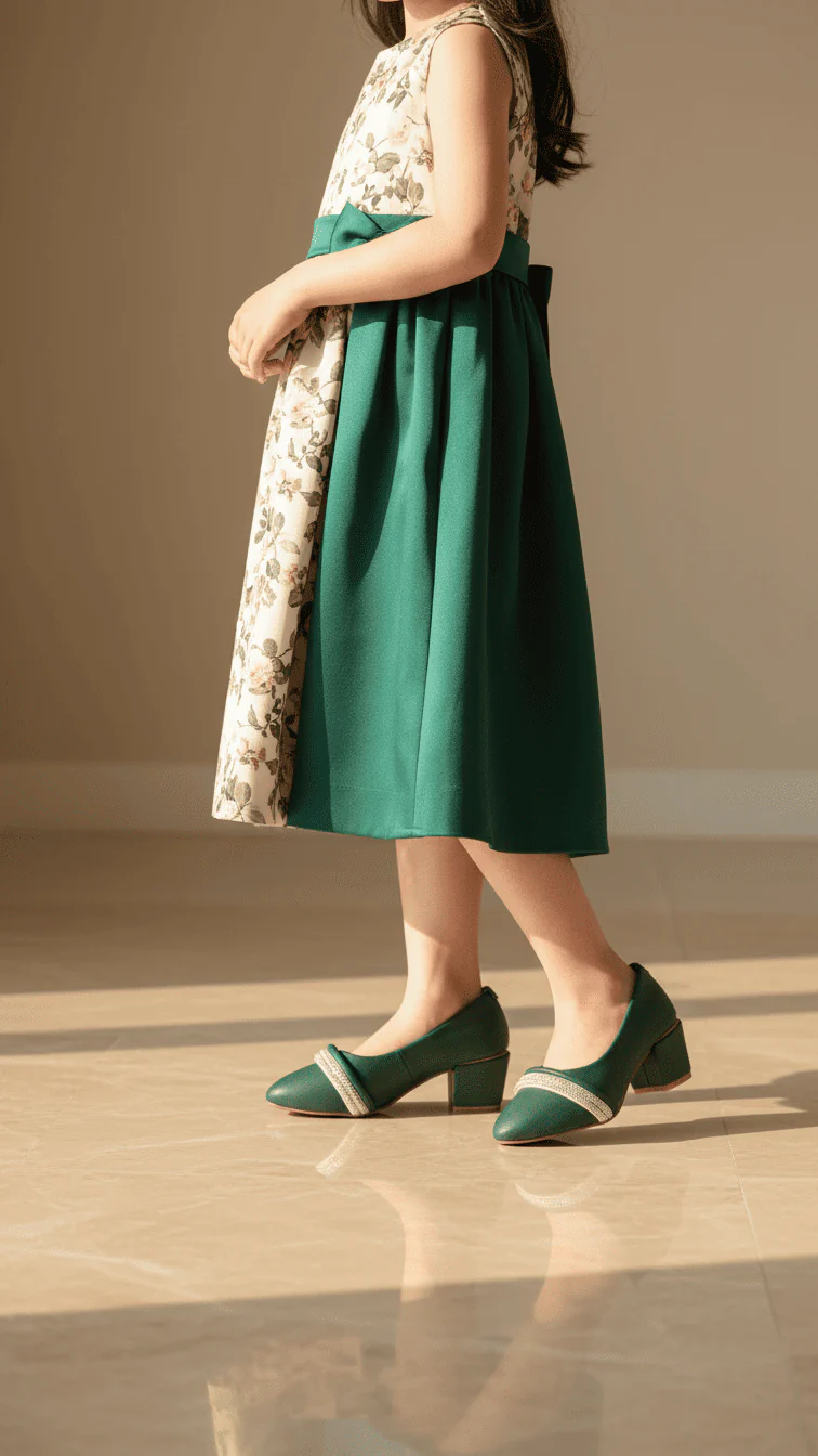 Girls Green Formal Pumps KD2565