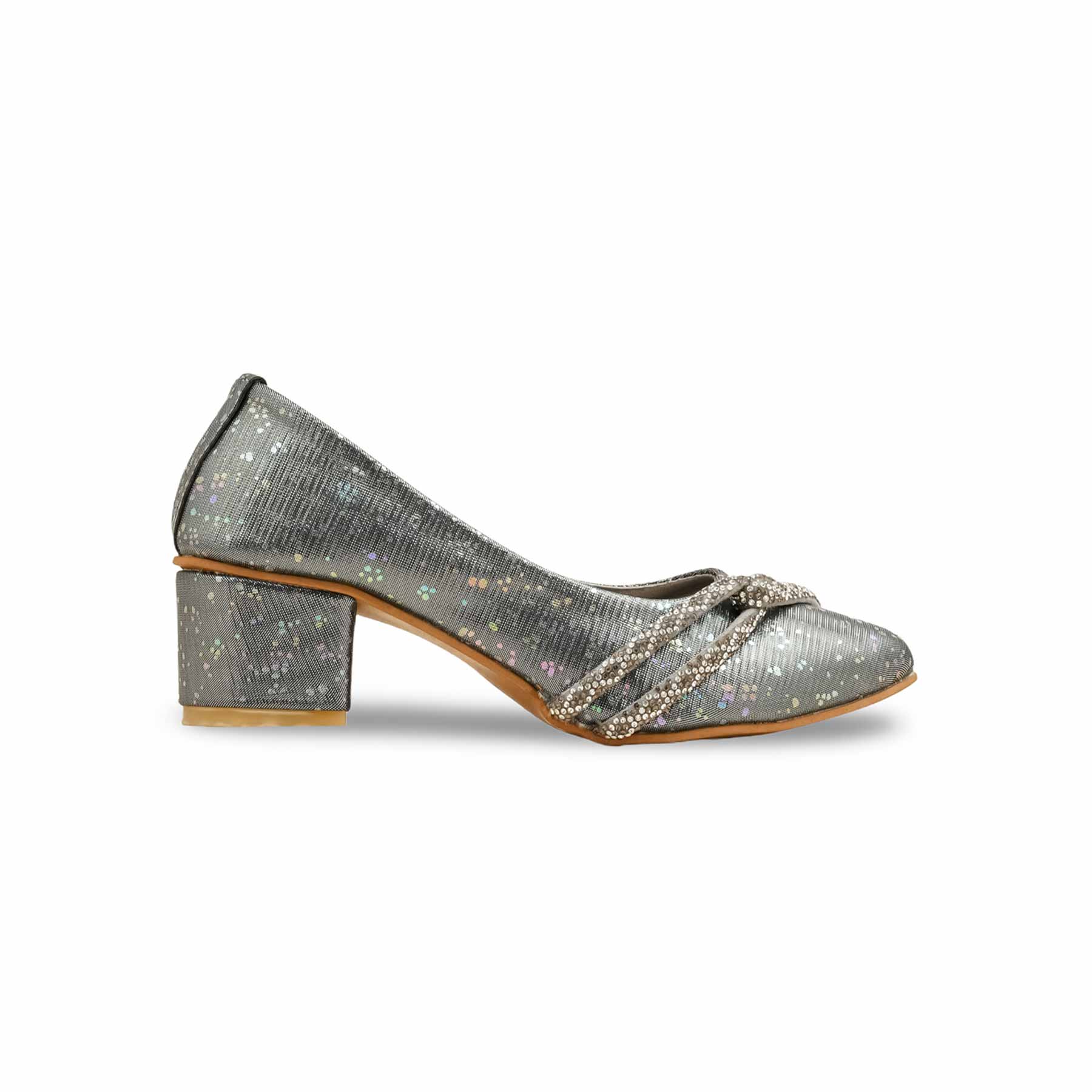 Girls Grey Fancy Pumps KD2489 - Image 2