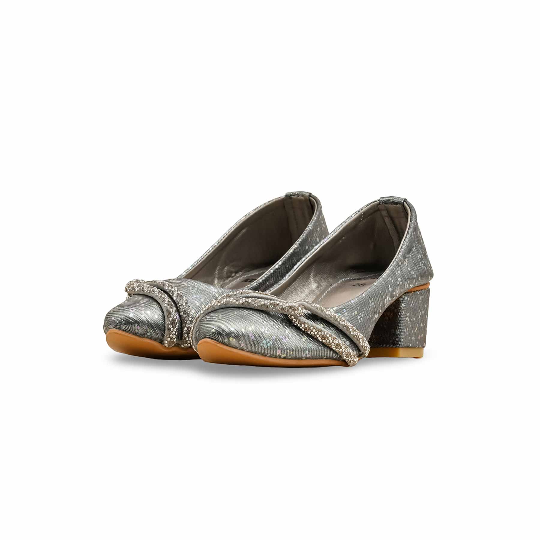 Girls Grey Fancy Pumps KD2489 - Image 3