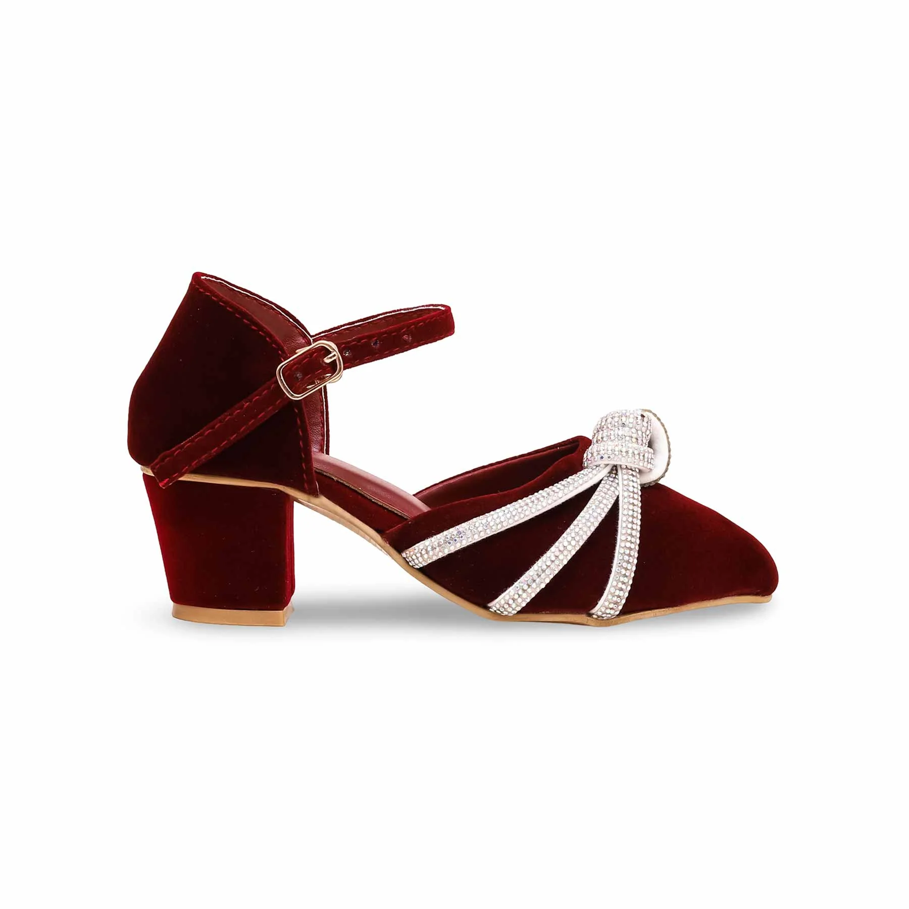 Girls Maroon Fancy Pumps KD0970 - Image 2