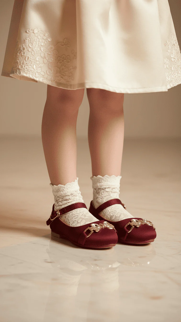 Girls Maroon Formal Pumps KD2476