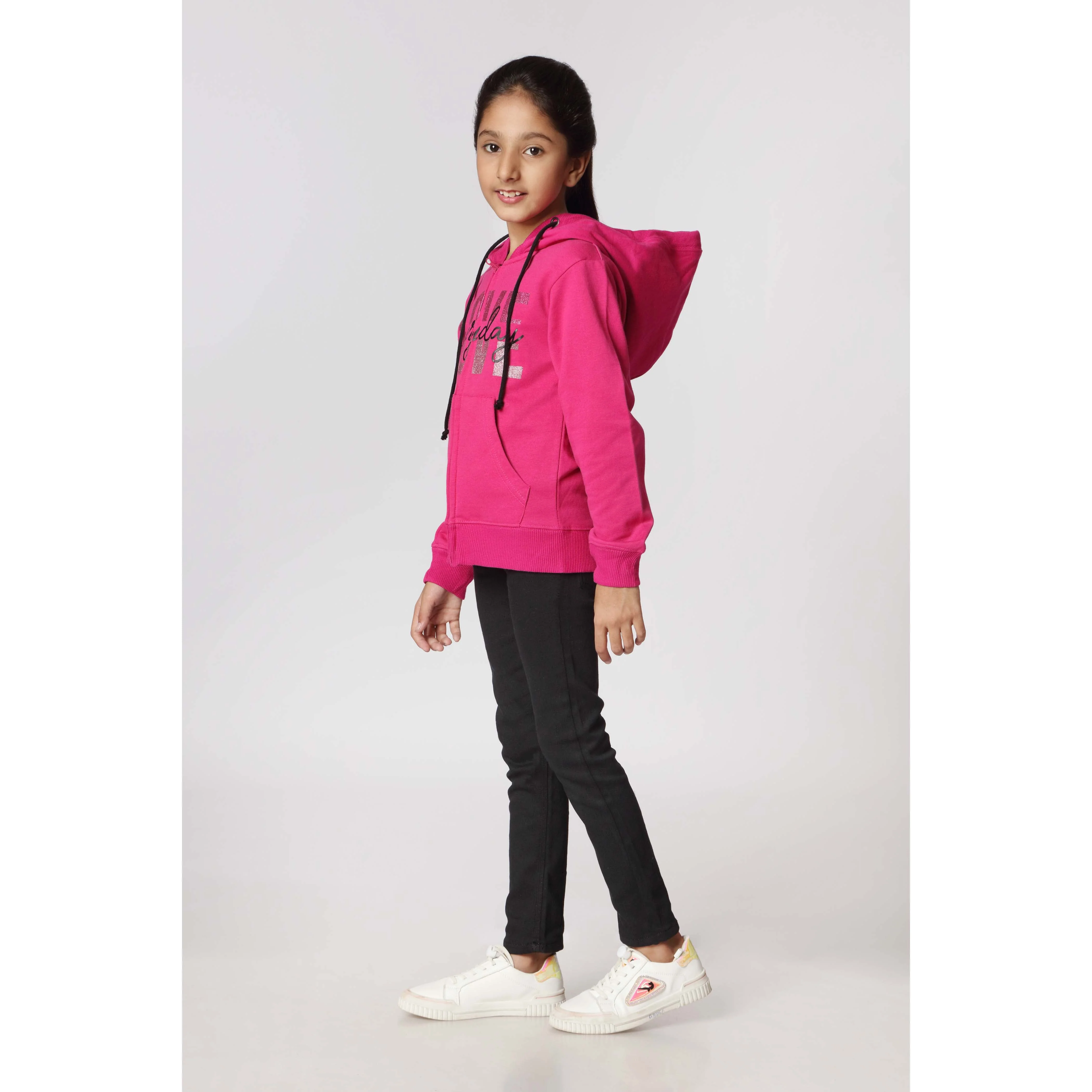Girls Pink Fleece Zipper Hoodie PW2870 - Image 2