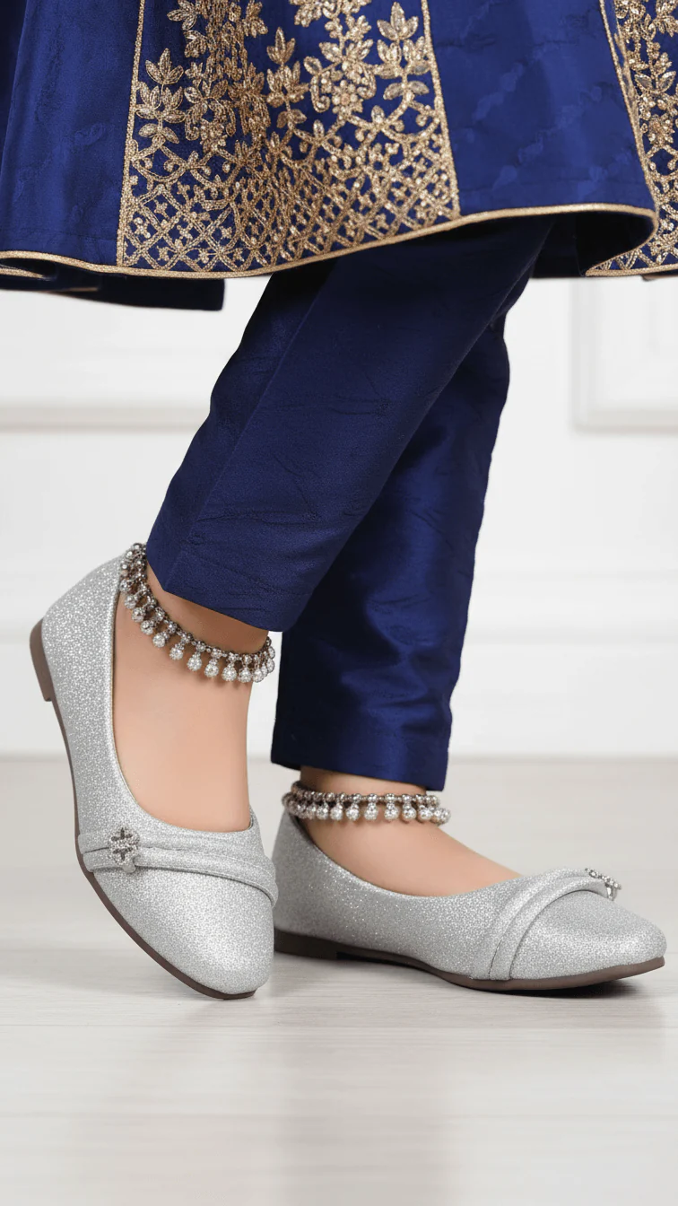 Girls Silver Fancy Pumps KD0915 - Image 2