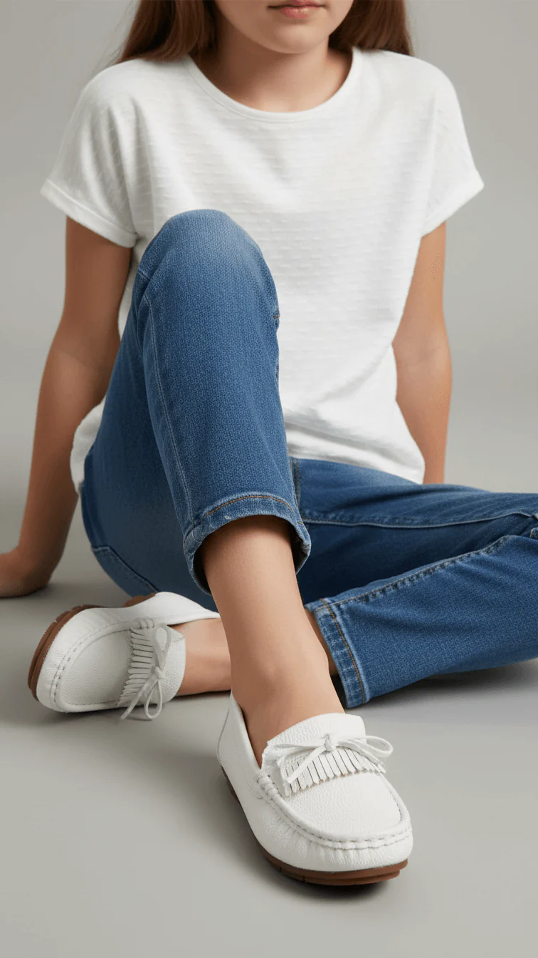 Girls White Casual Moccasin KD2597