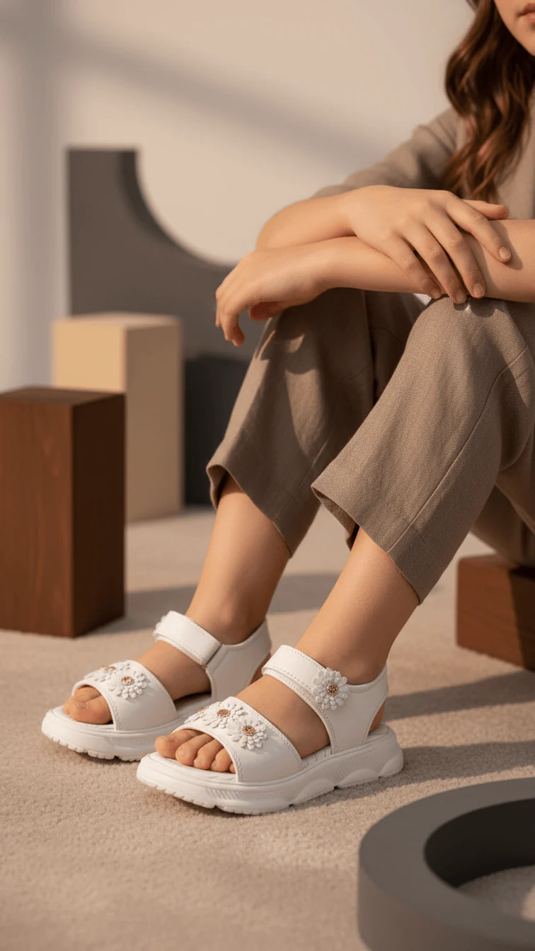 Girls White Casual Sandal KD5611