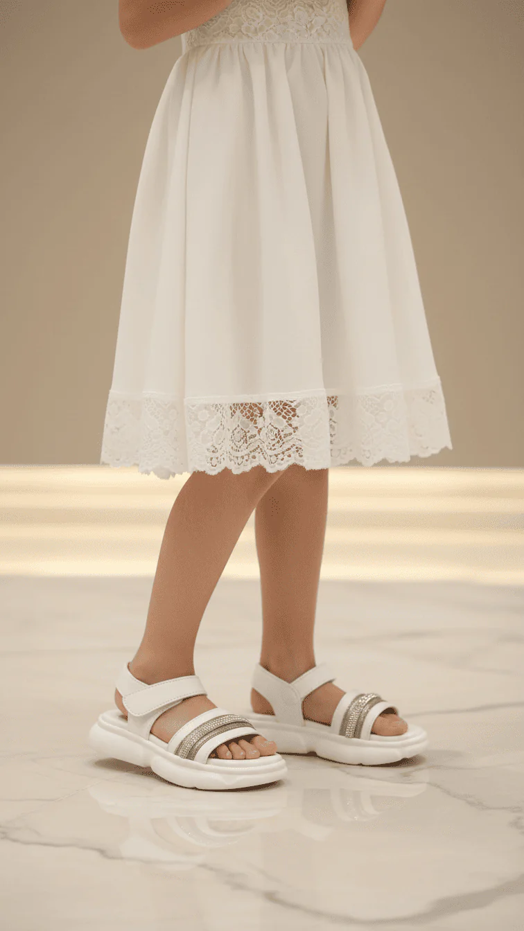 Girls White Casual Sandal KD9903