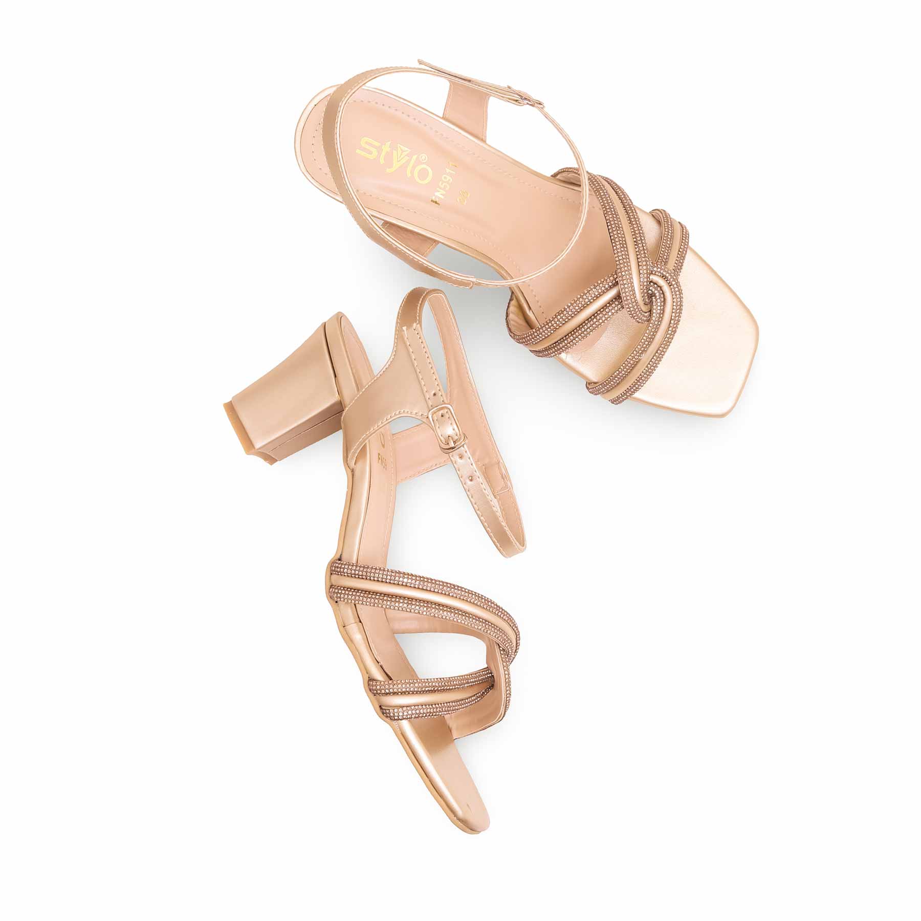 Golden Block Heel  Sandal FN5911 - Image 4