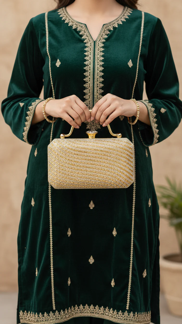 Golden Bridal Clutch For Ladies p24259