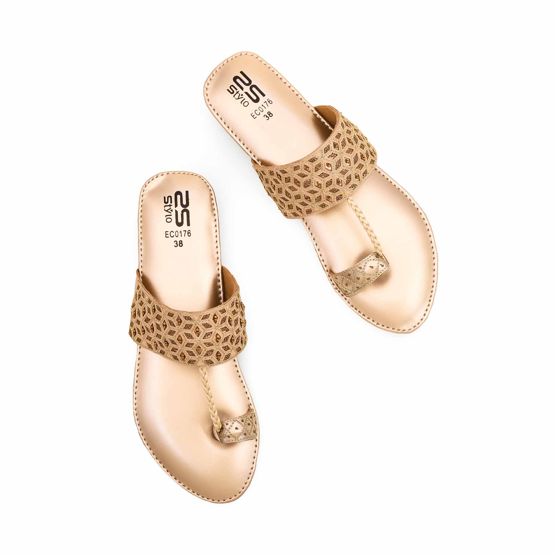 Golden Ethnic Chappal EC0176 - Image 4