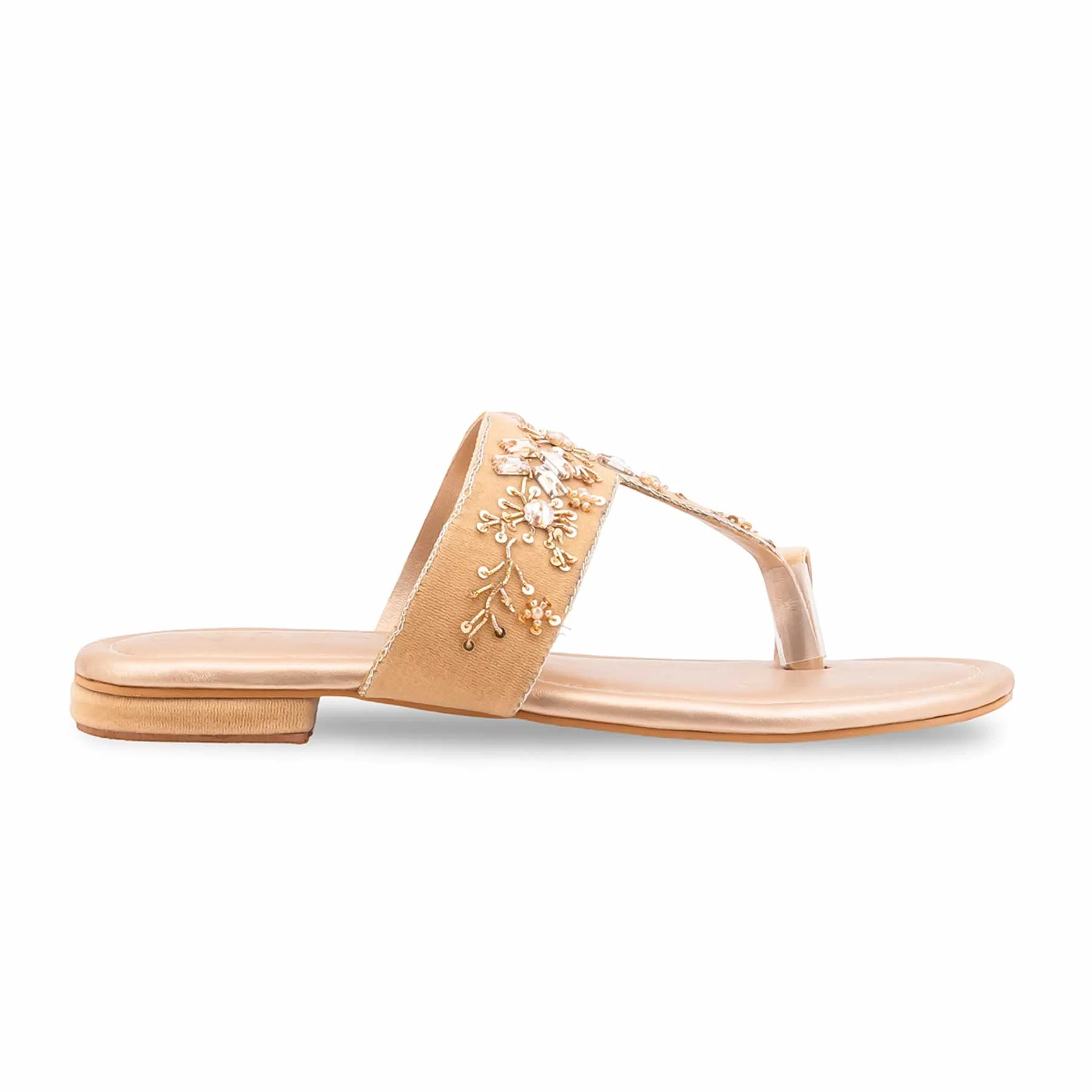 Golden Ethnic Chappal For Women EC0254 - Image 2