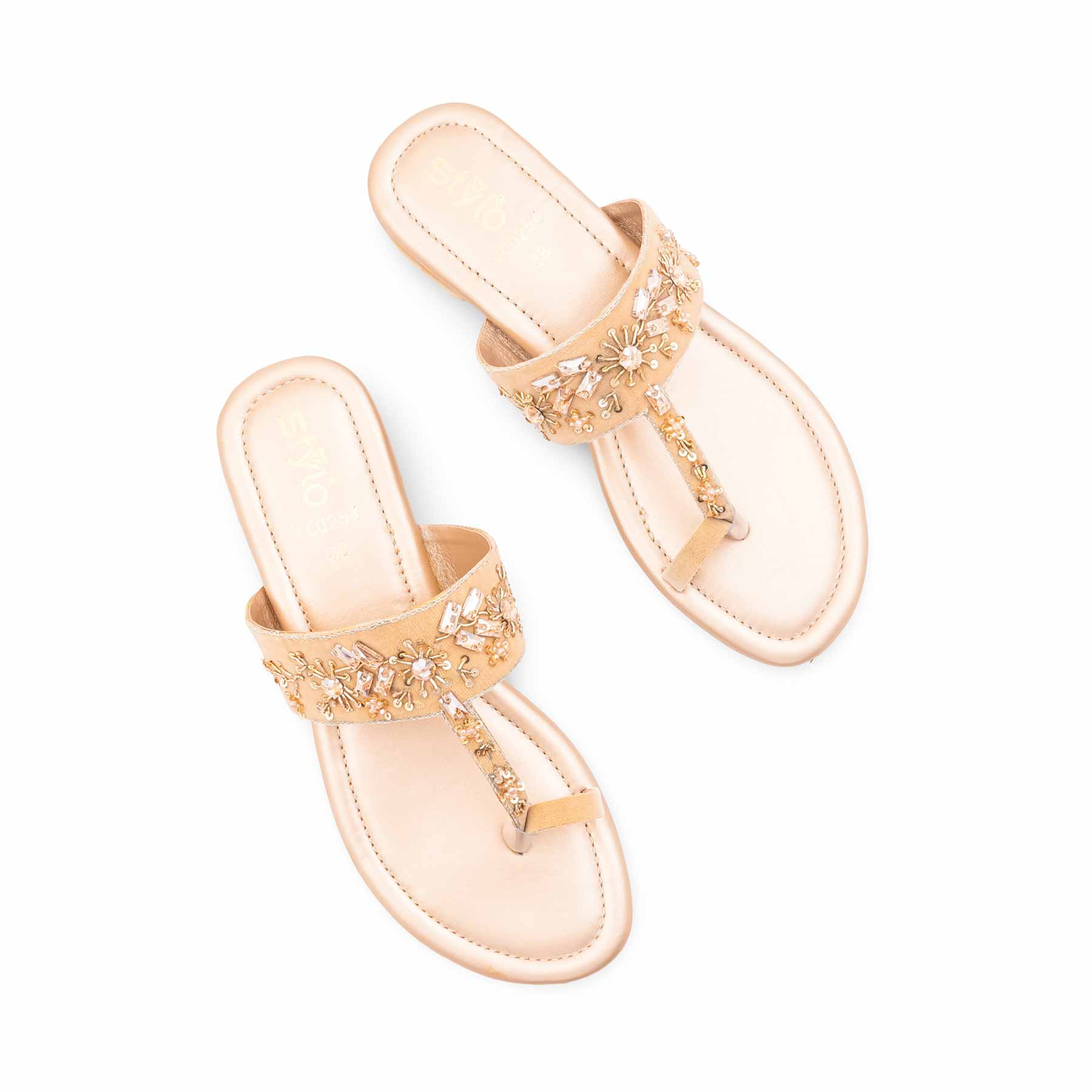 Golden Ethnic Chappal For Women EC0254 - Image 5