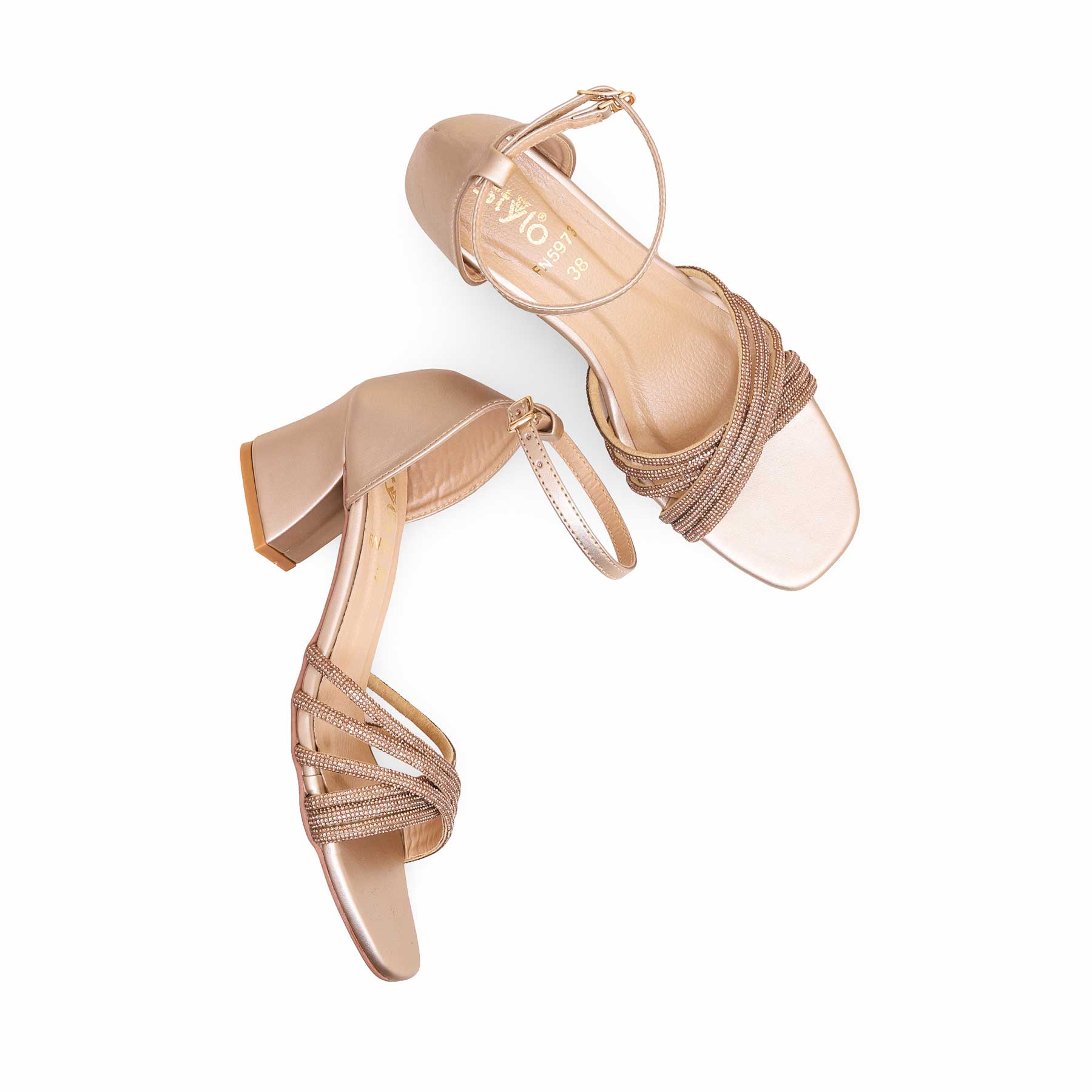 Golden Fancy Block Heel Sandal FN5973 - Image 4