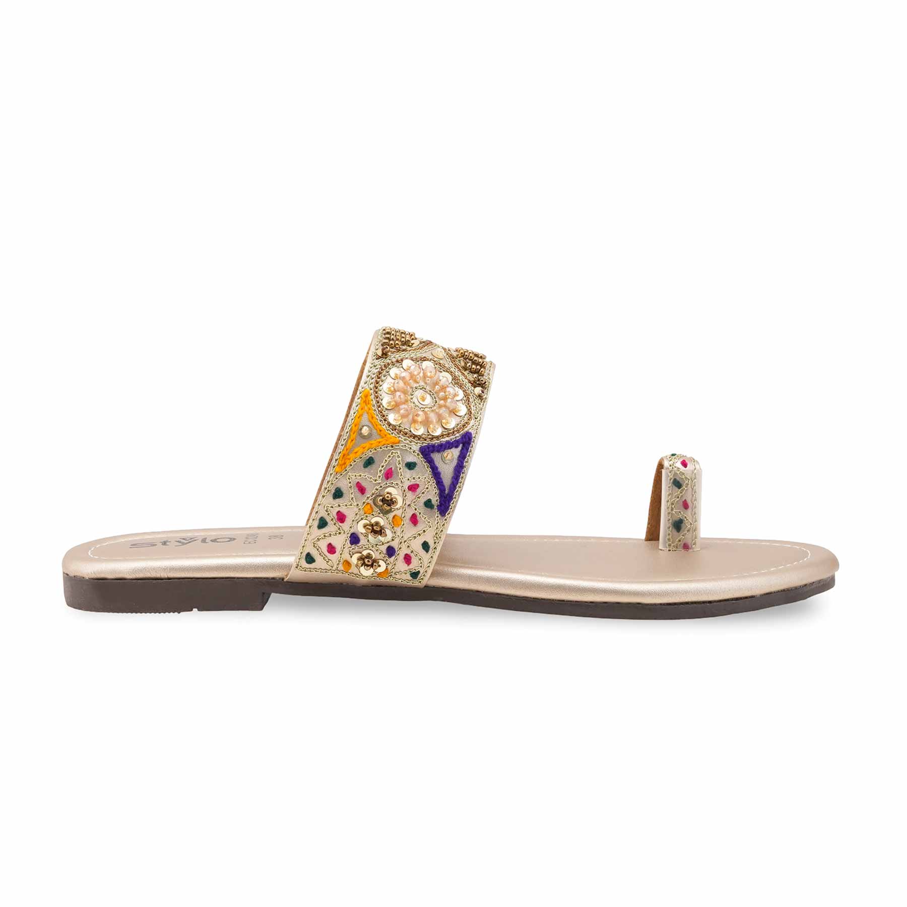 Golden Fancy Chappal For Women EC0249 - Image 3