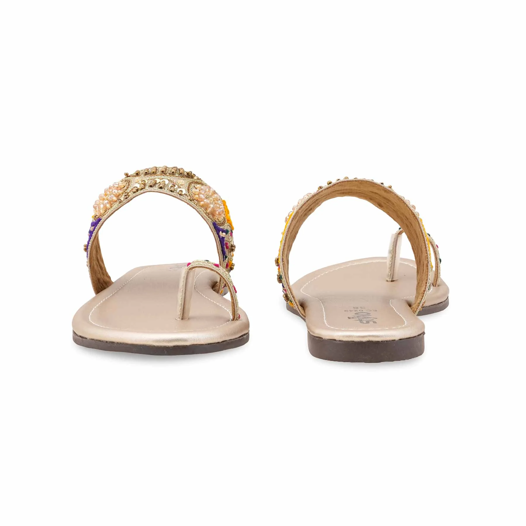 Golden Fancy Chappal For Women EC0249 - Image 5