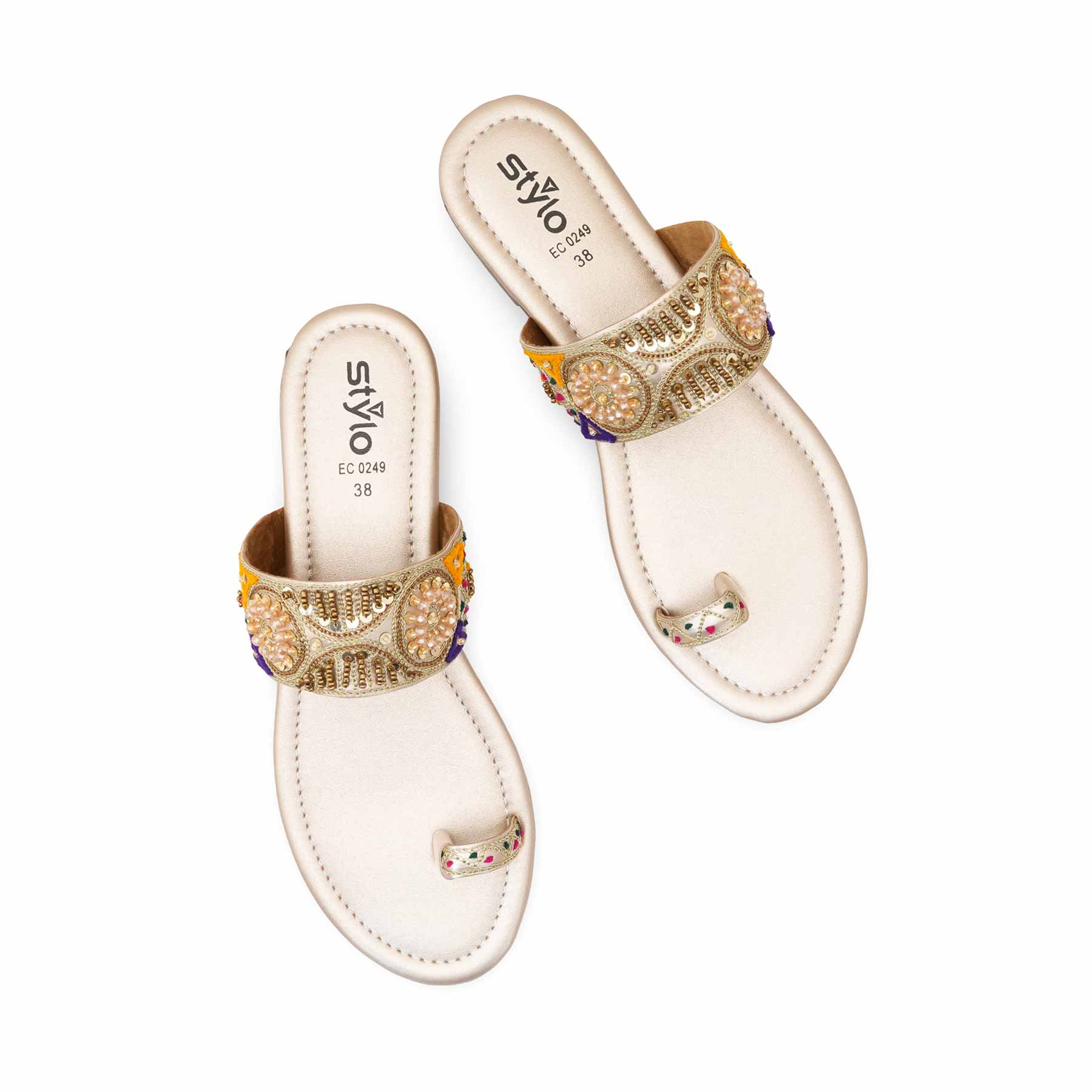 Golden Fancy Chappal For Women EC0249 - Image 6