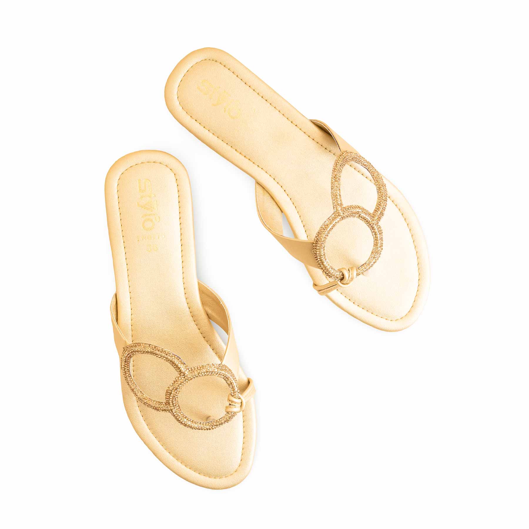 Golden Fancy Chappal For Women FN0775 - Image 5