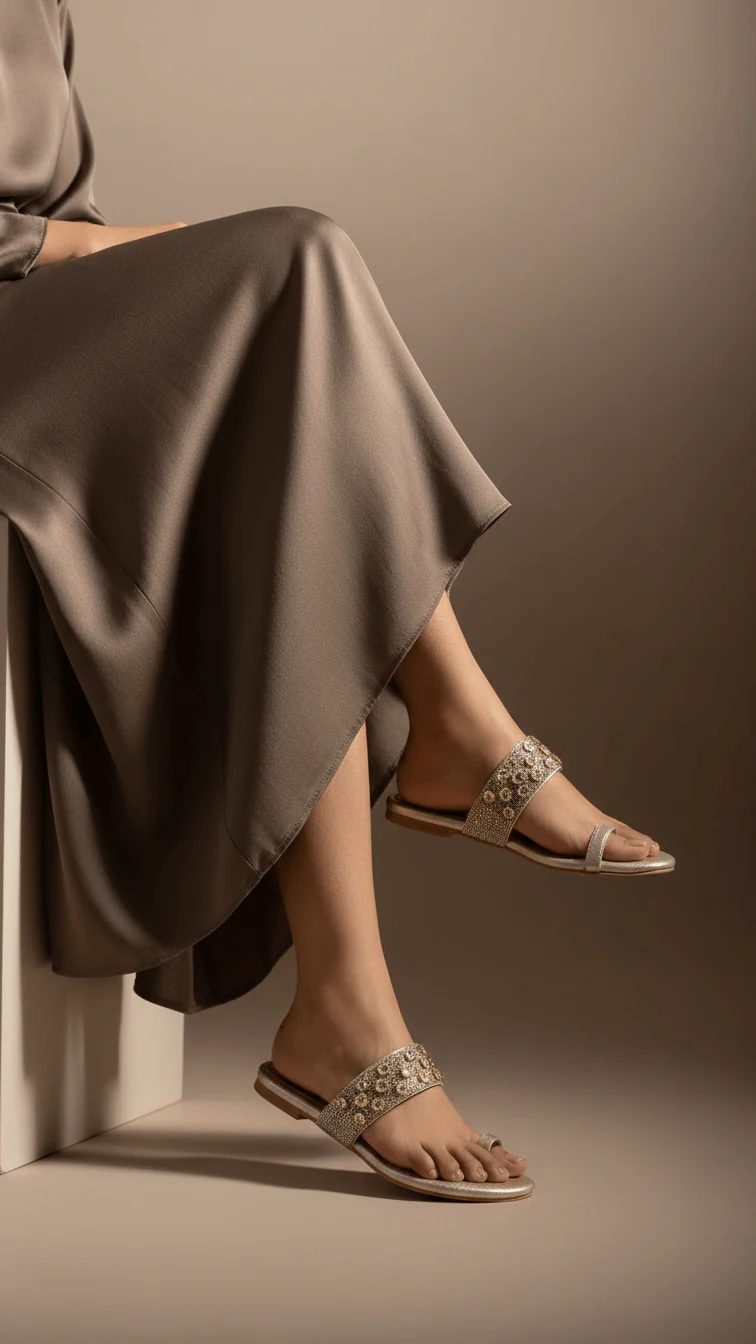 Golden Fancy Chappal For Women FN0793
