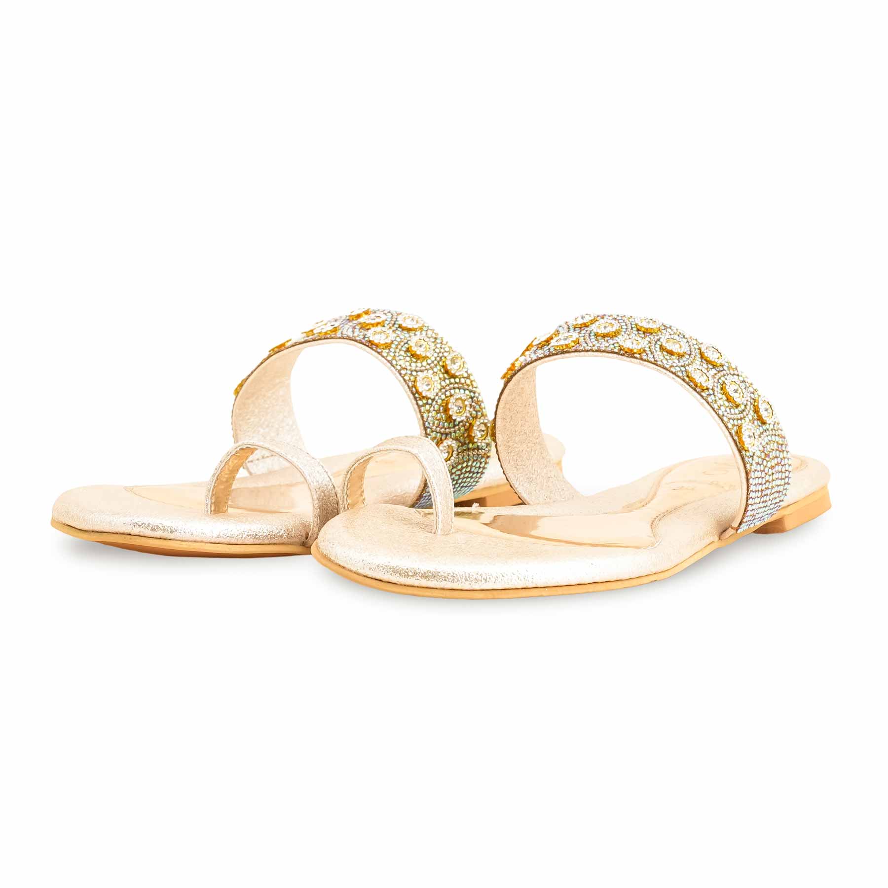 Golden Fancy Chappal For Women FN0793 - Image 3