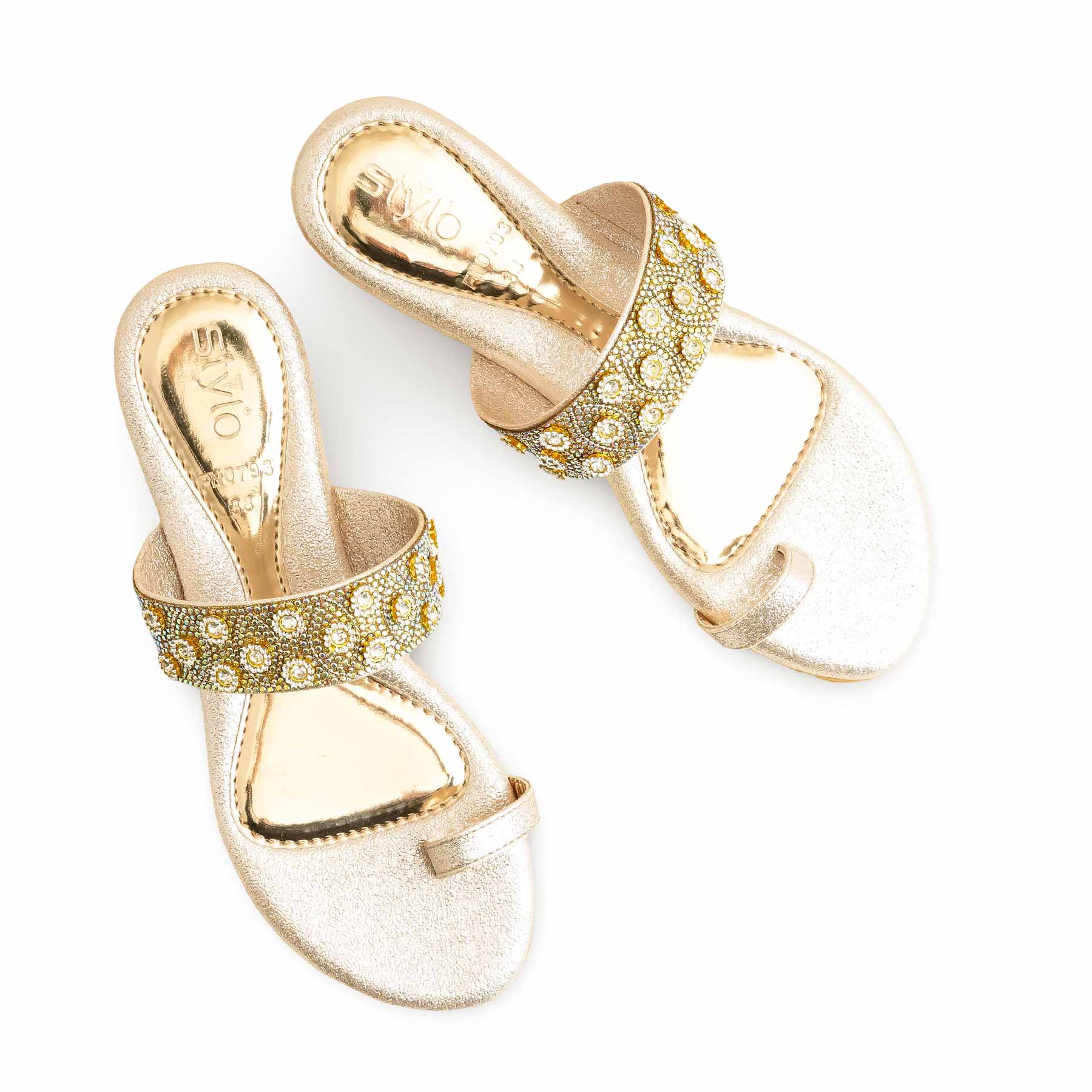 Golden Fancy Chappal For Women FN0793 - Image 5