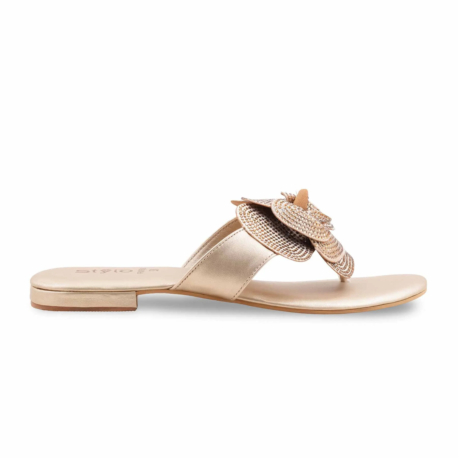Golden Fancy Chappal For Women FN0809 - Image 2