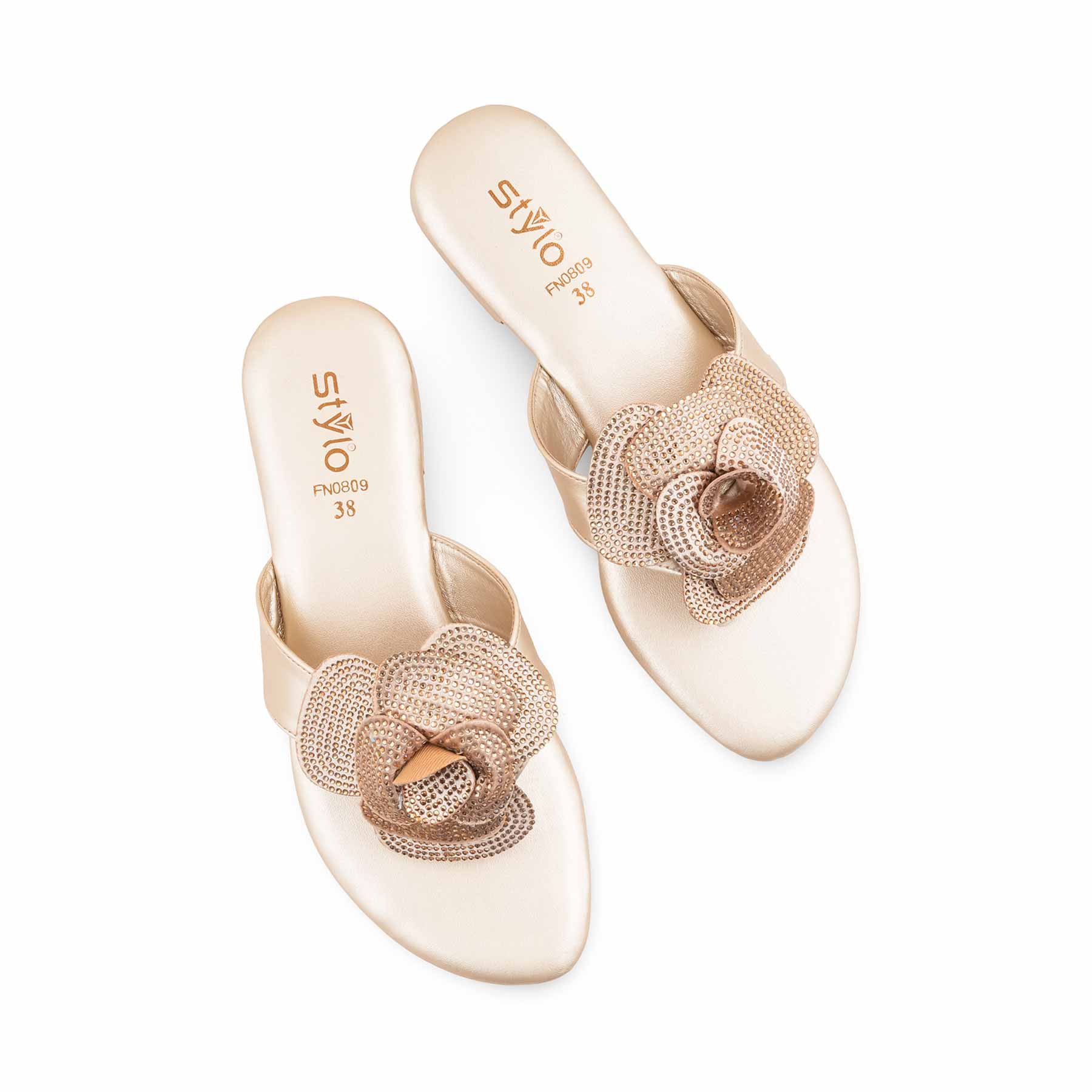 Golden Fancy Chappal For Women FN0809 - Image 5