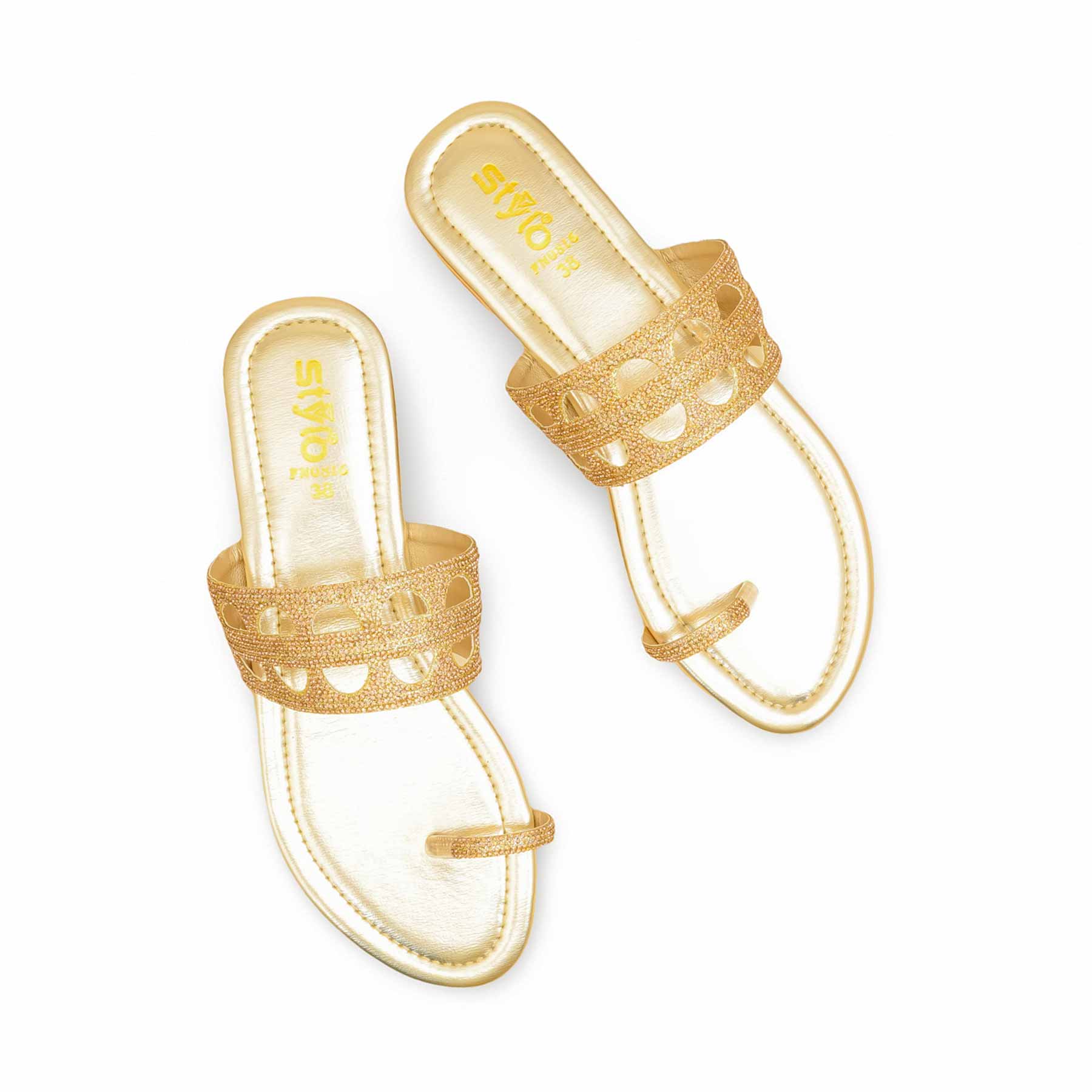 Golden Fancy Chappal For Women FN0816 - Image 5