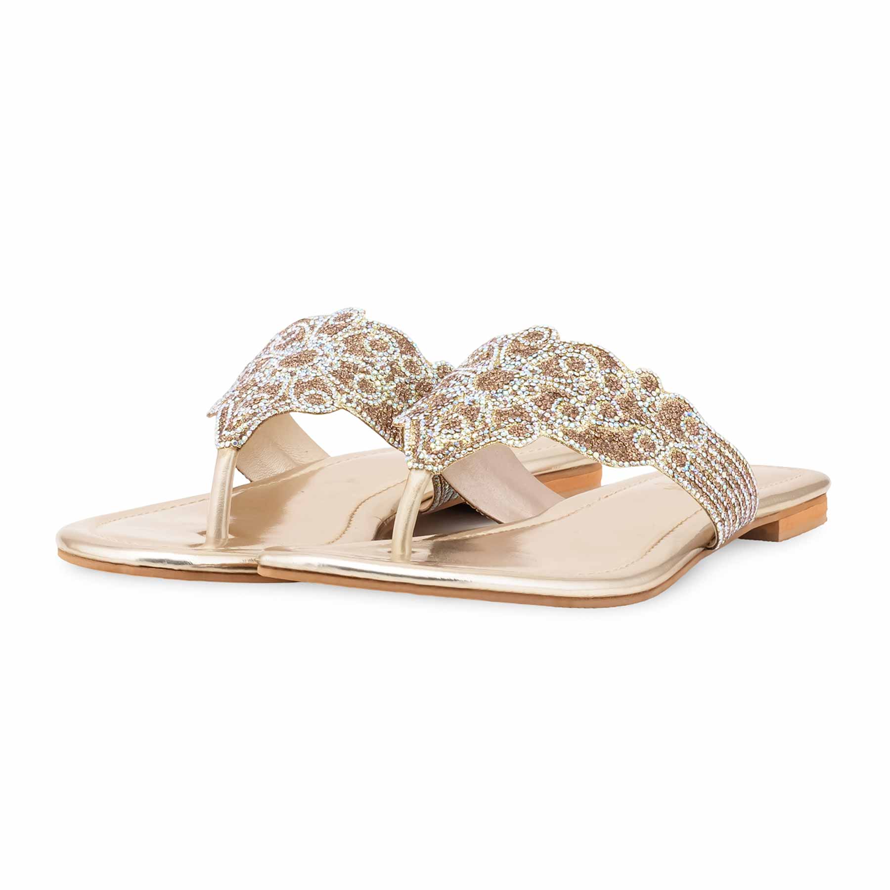 Golden Fancy Chappal For Women FN0827 - Image 3