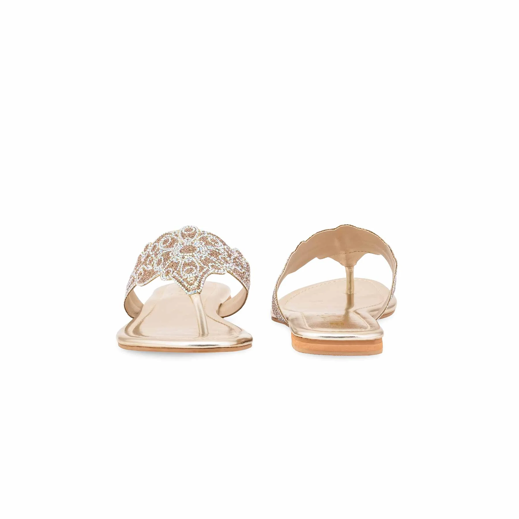 Golden Fancy Chappal For Women FN0827 - Image 4