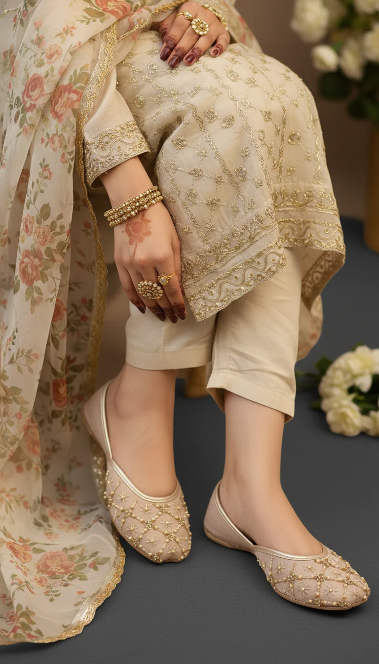 Golden Fancy Khussa For Ladies EC8626