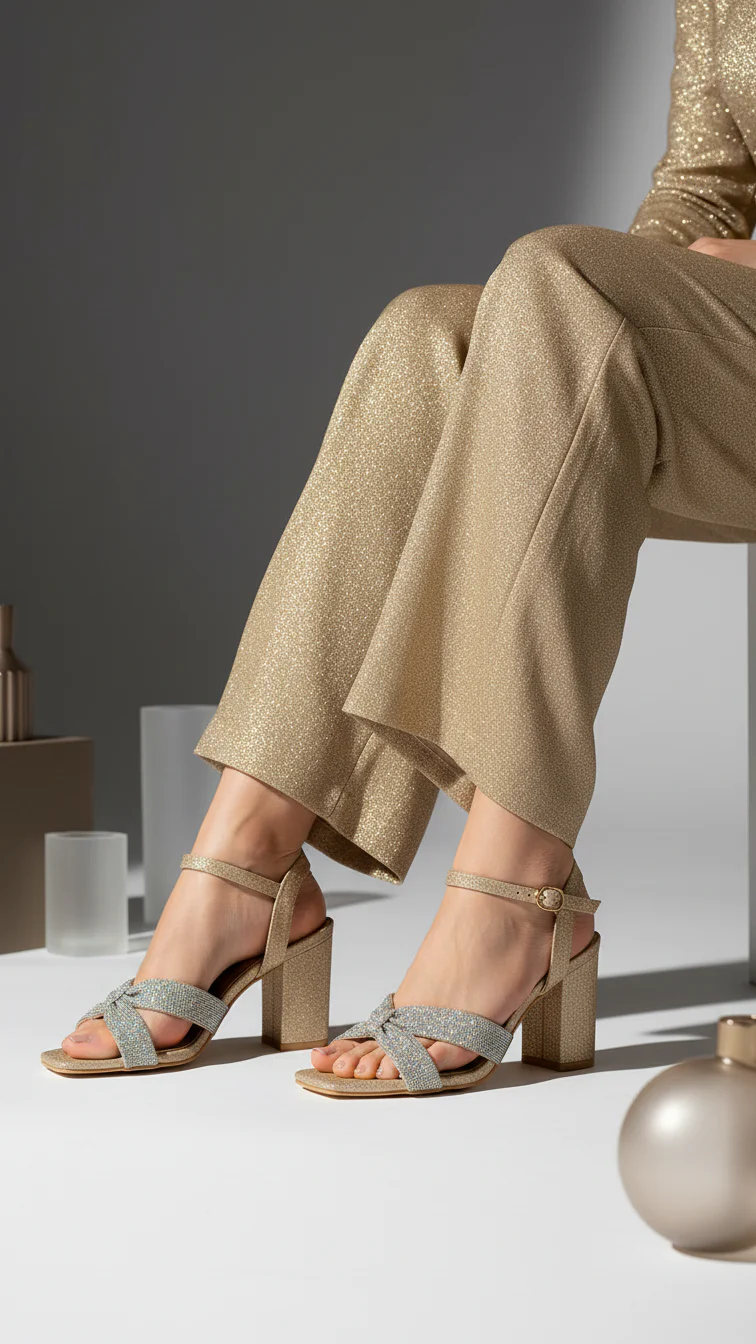 Golden Fancy Sandal For Ladies FN6079