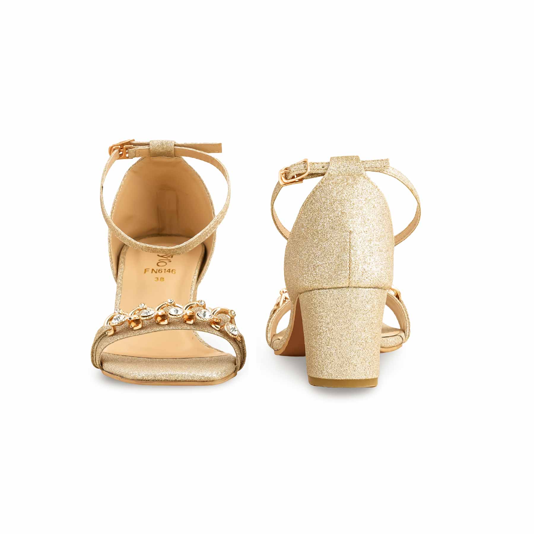 Golden Fancy Sandal For Ladies FN6146 - Image 4