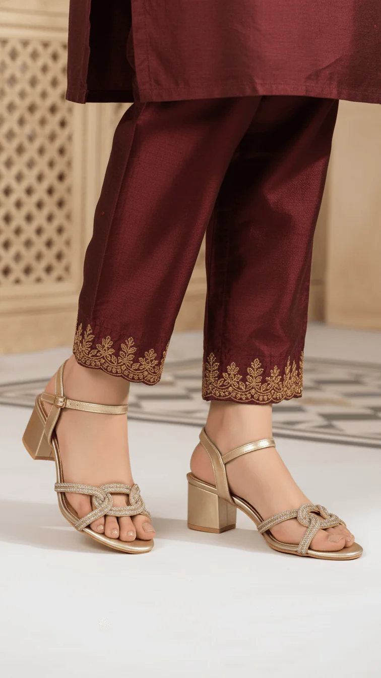 Golden Fancy Sandal For Ladies FN6159