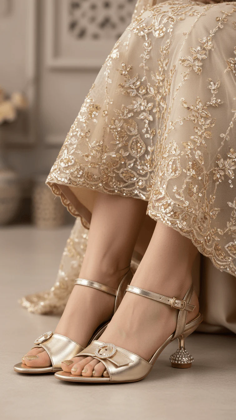 Golden Fancy Sandal For Ladies FN6183
