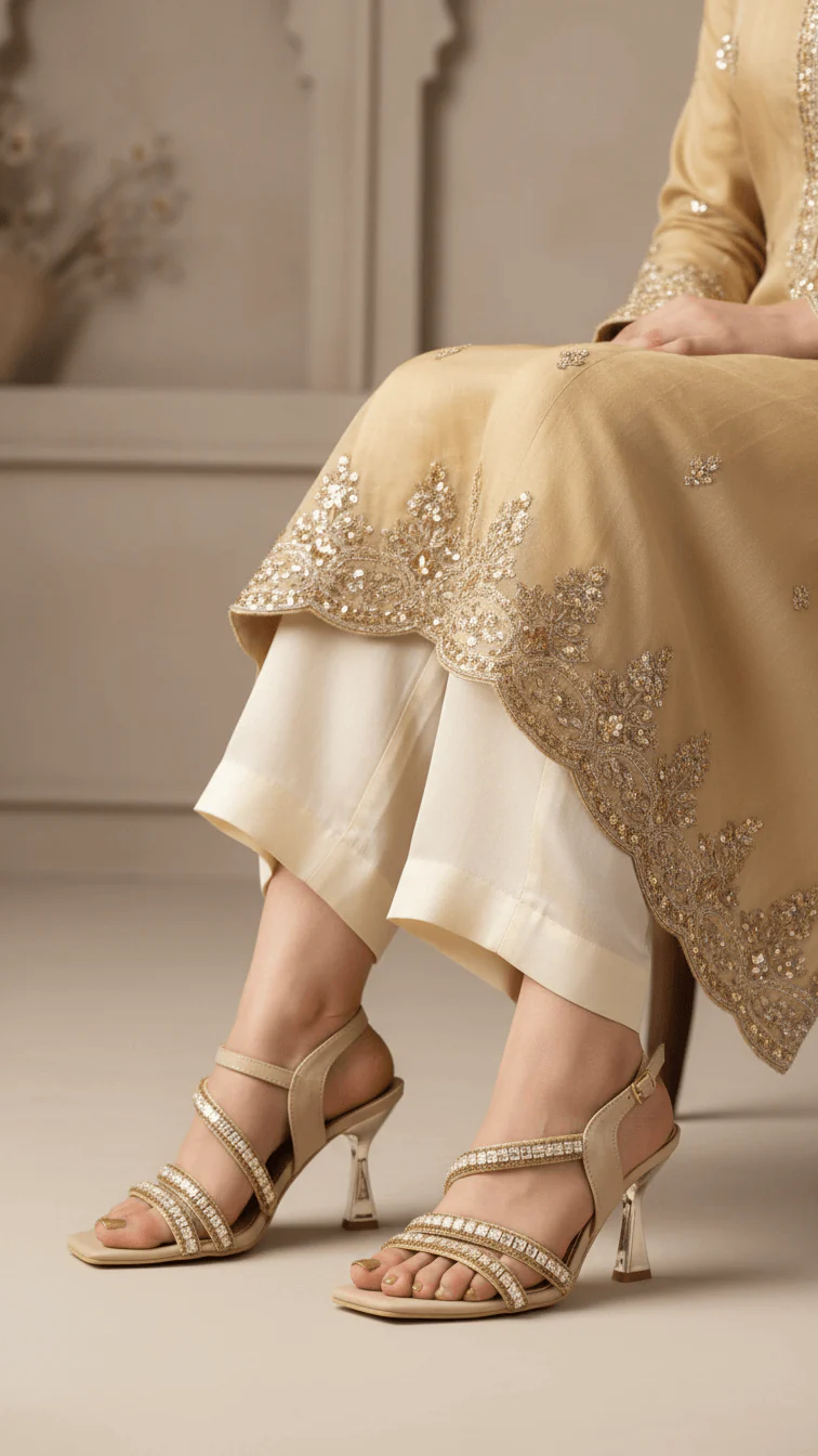 Golden Fancy Sandal For Ladies FN6208