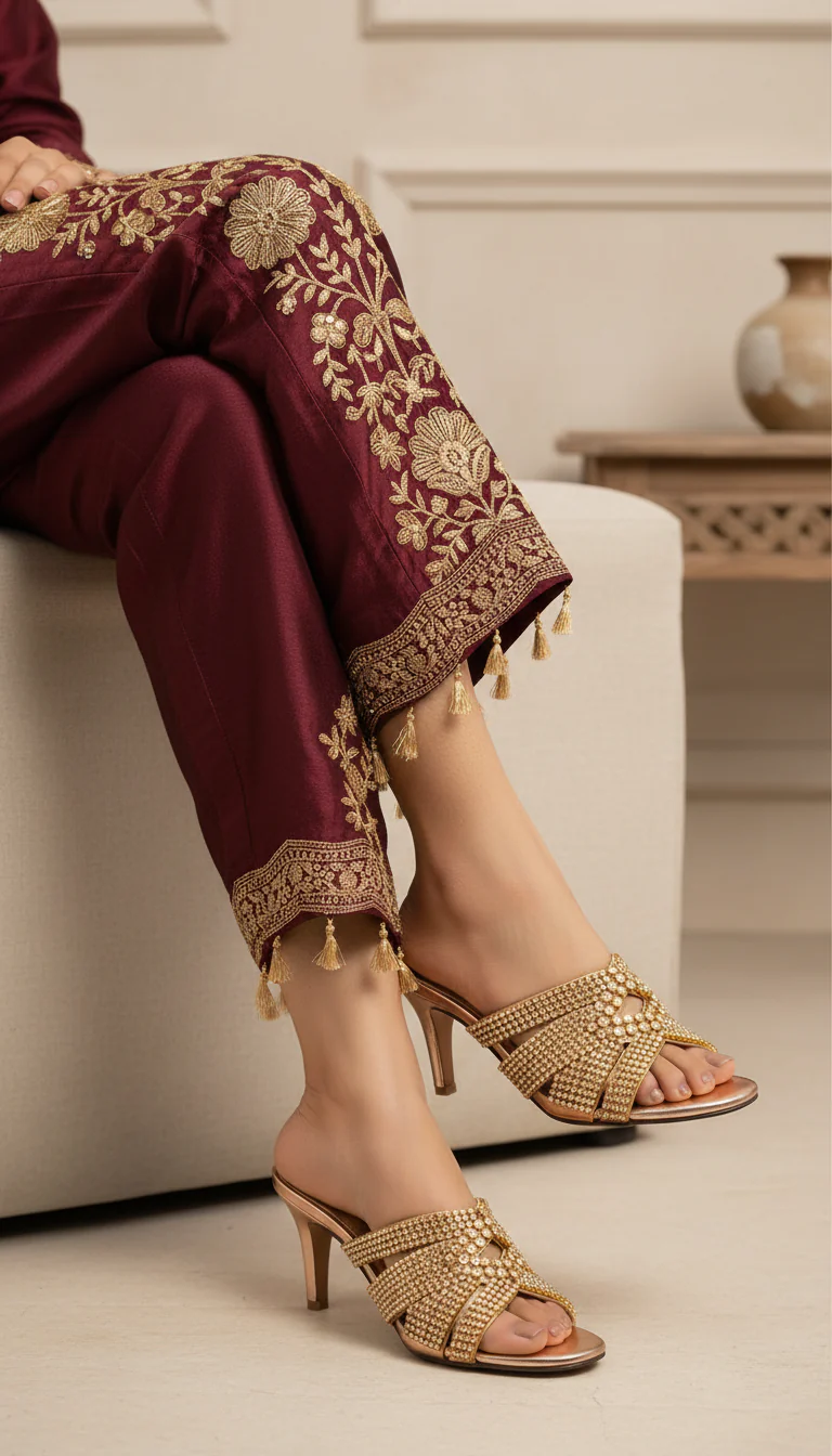 Golden Fancy Slipper For Ladies FN6252