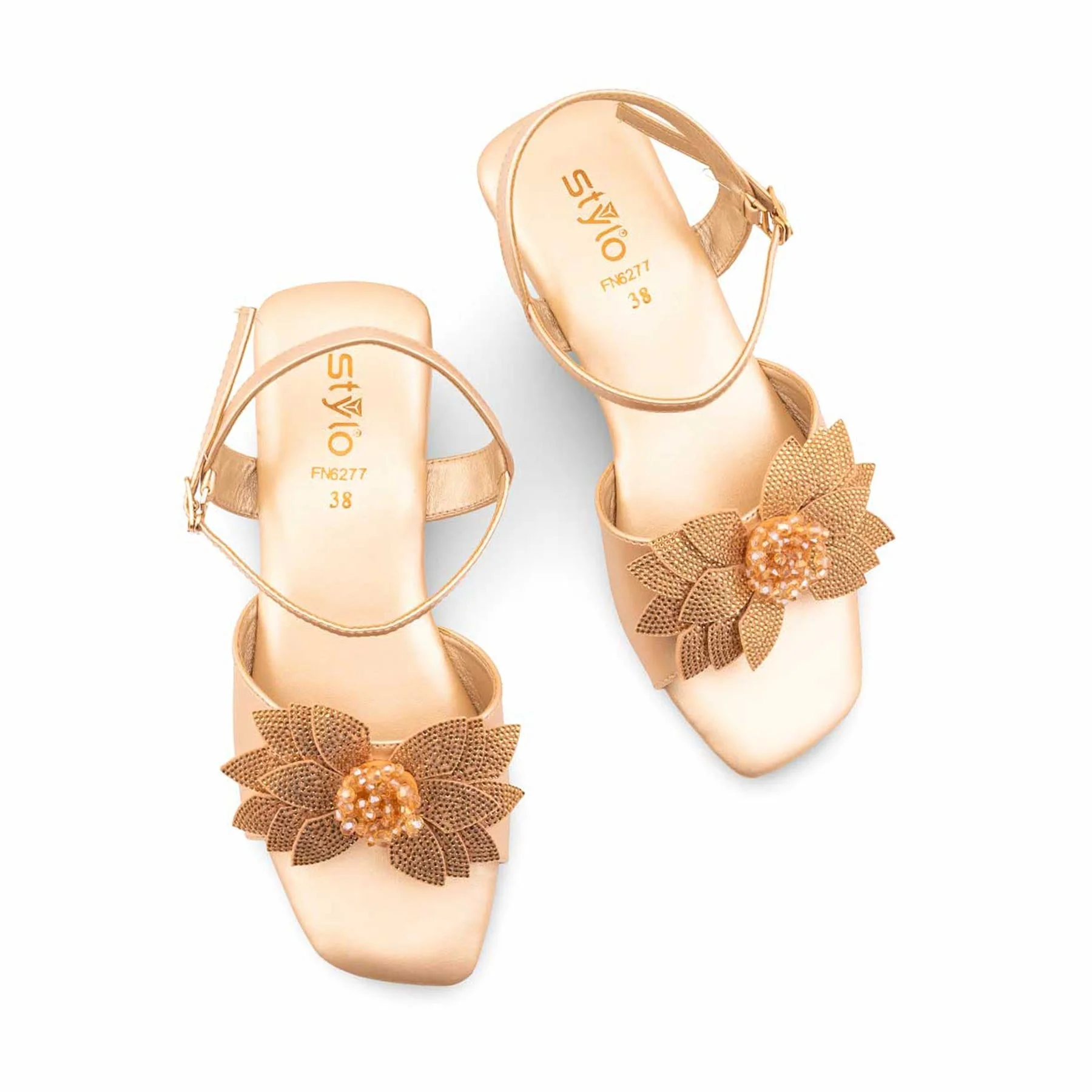 Golden Fancy Sandal For Ladies FN6277 - Image 5