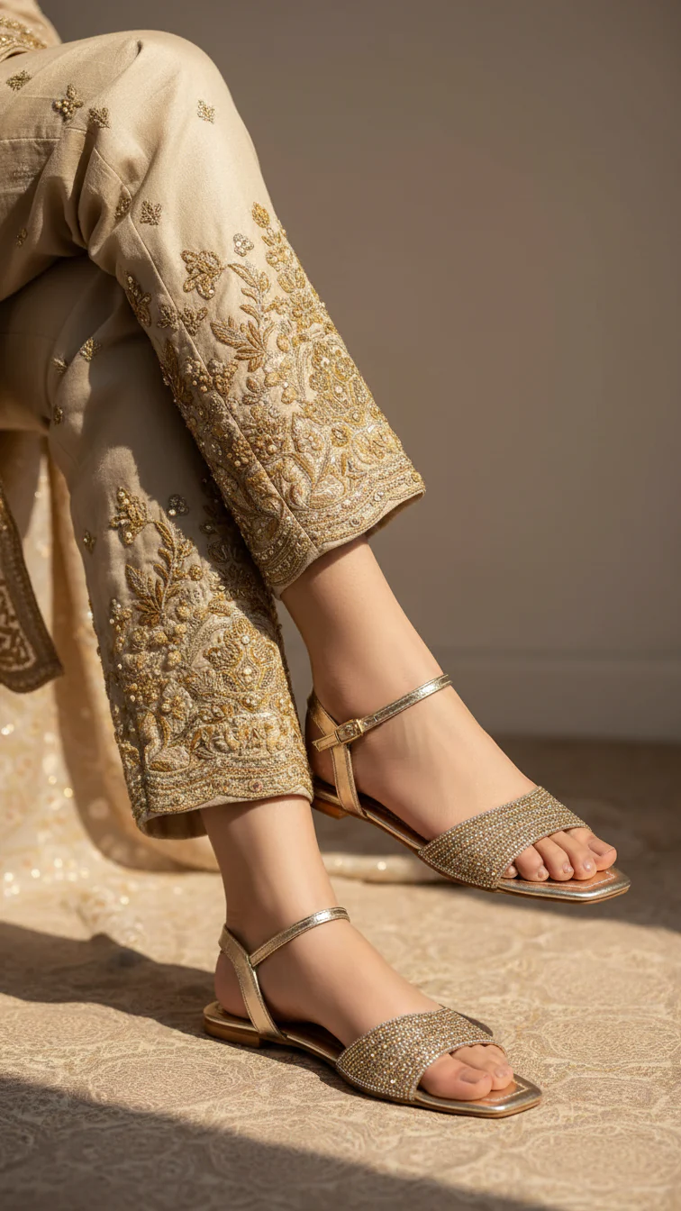 Golden Fancy Sandal For Ladies FN6297