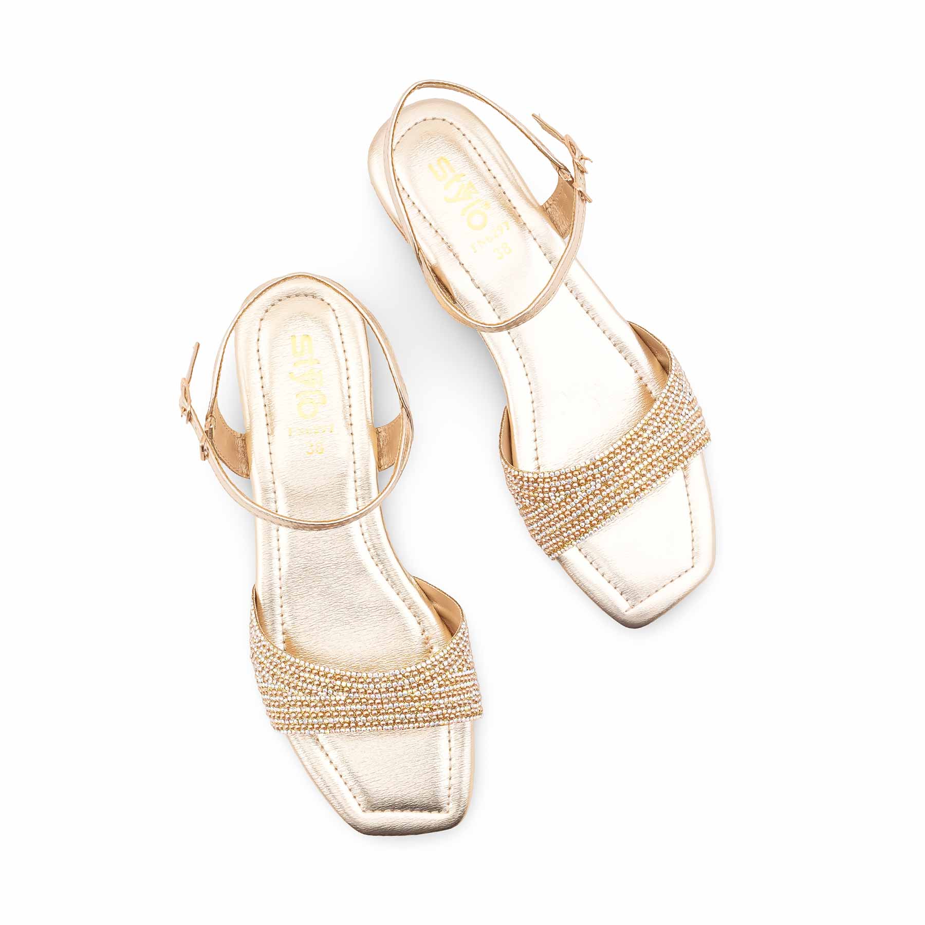 Golden Fancy Sandal For Ladies FN6297 - Image 5