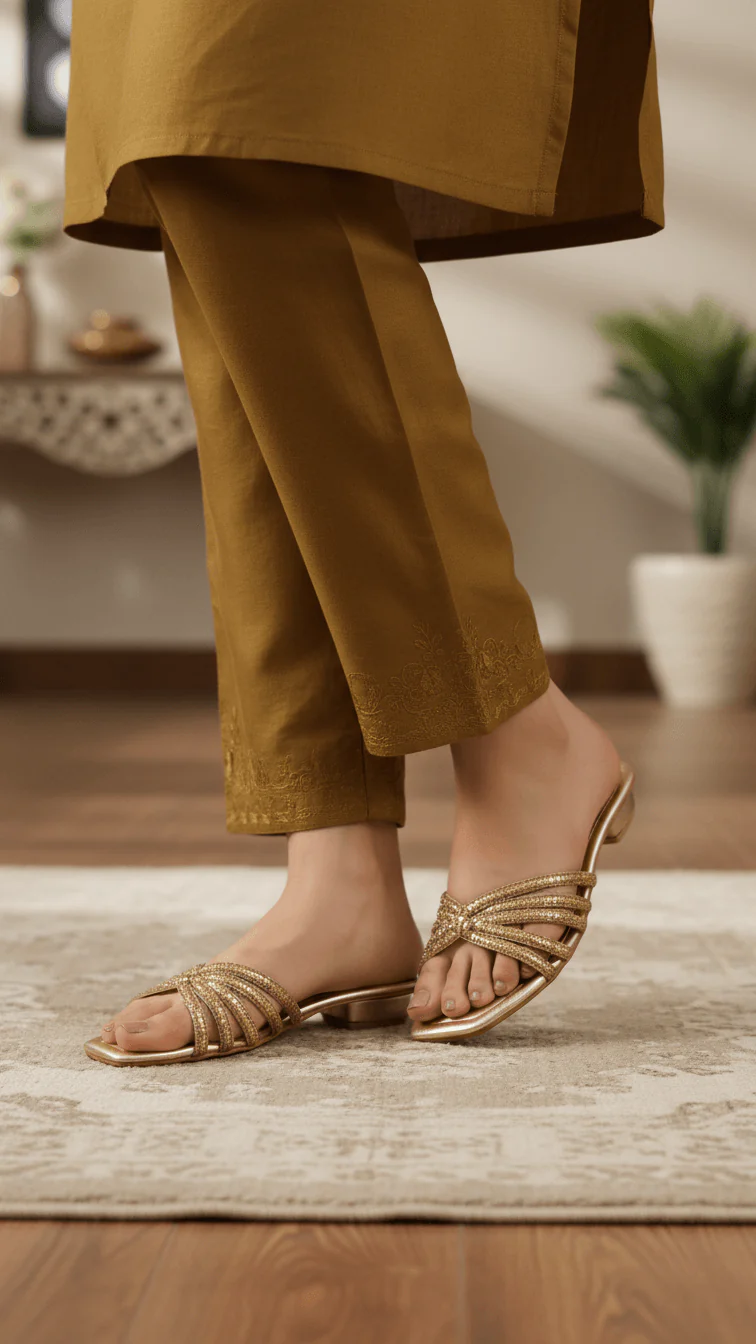 Golden Fancy Slipper For Ladies FN8009