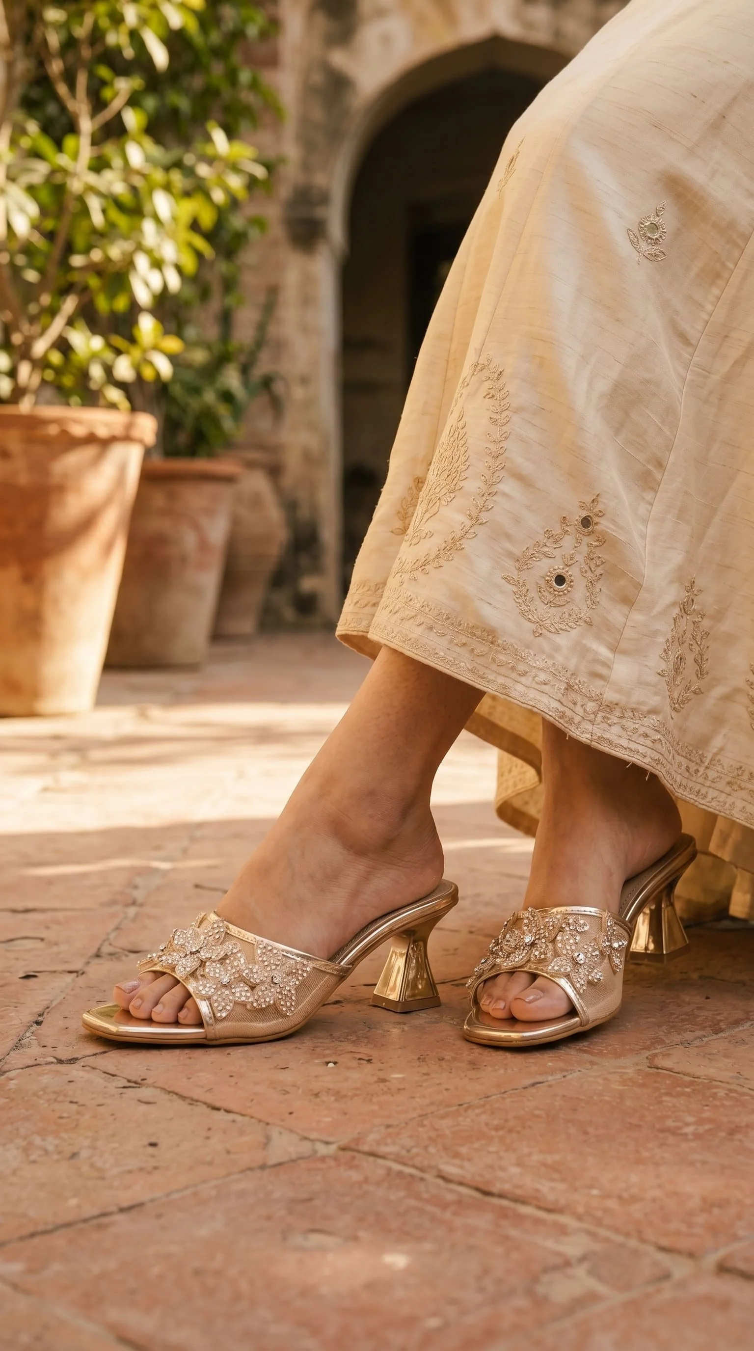 Golden Fancy Slipper For Ladies FN8107