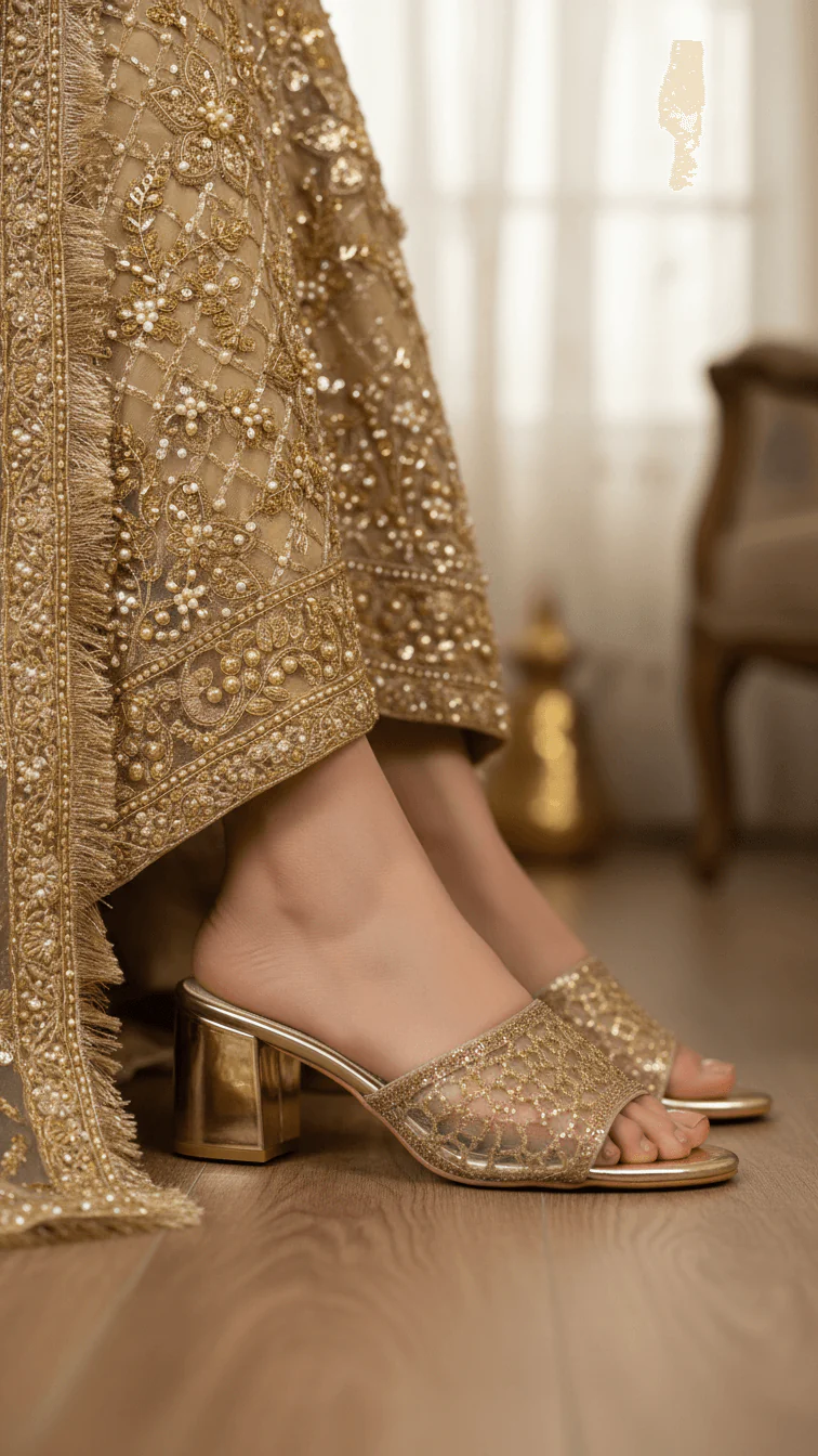 Golden Fancy Slipper For Women FN8004